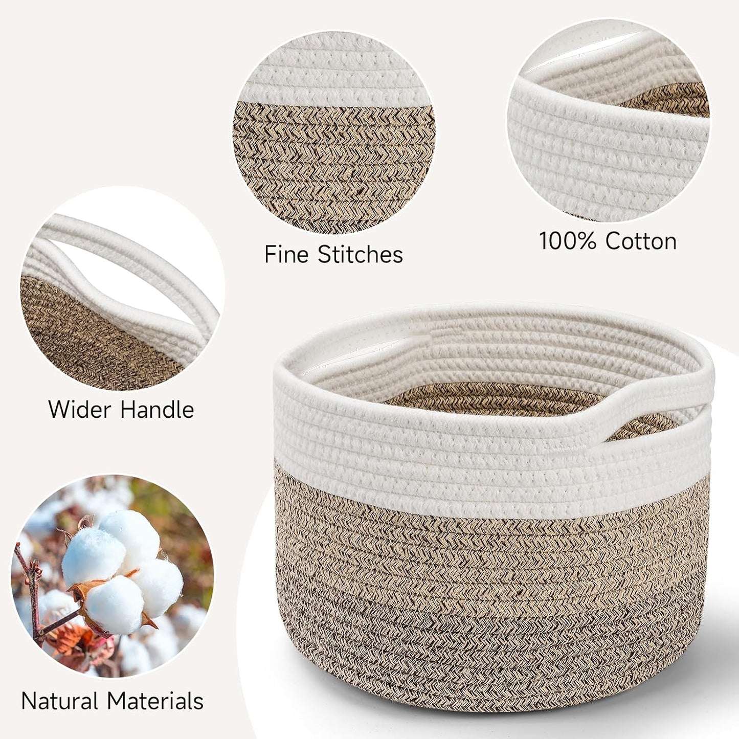 Round Woven Basket / Mixed Brown / Set of 3
