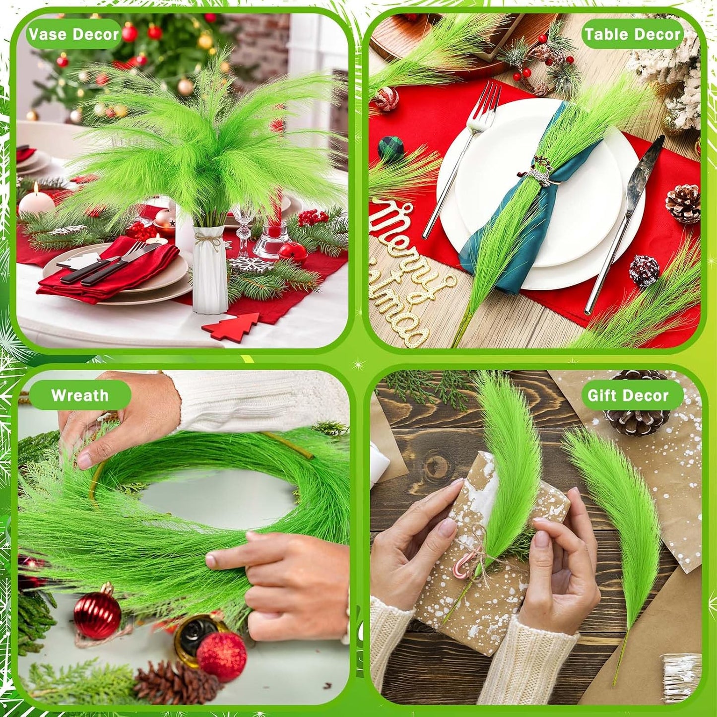 Lime Christmas Tree Topper Artificial Xmas Tree Picks 21.6" Fluffy Christmas / Green / Set of 20