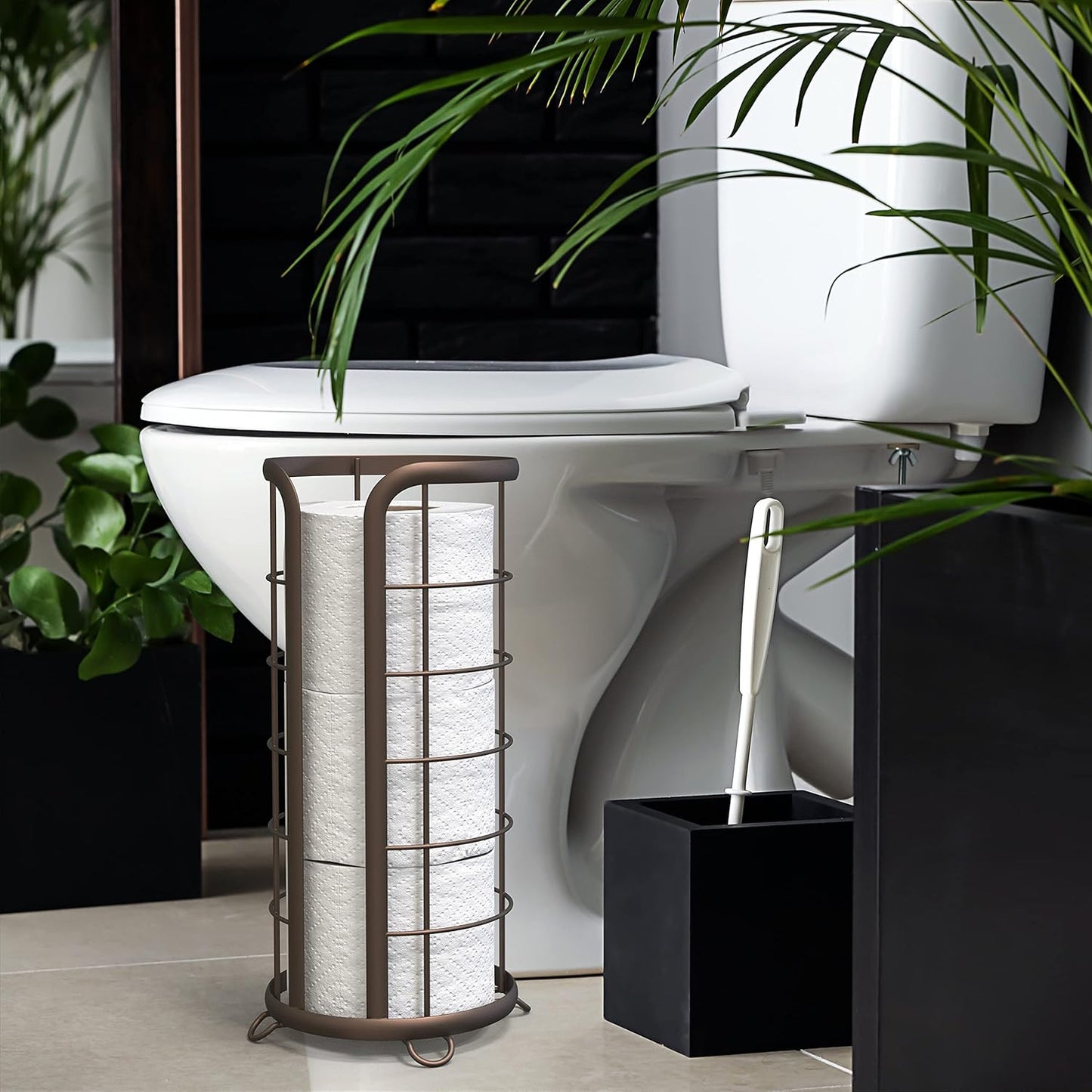 BROOKSTONE Toilet Paper Holder Stand Reserve - Free Standing Toilet Paper Stand with Storage that Holds Mega Rolls