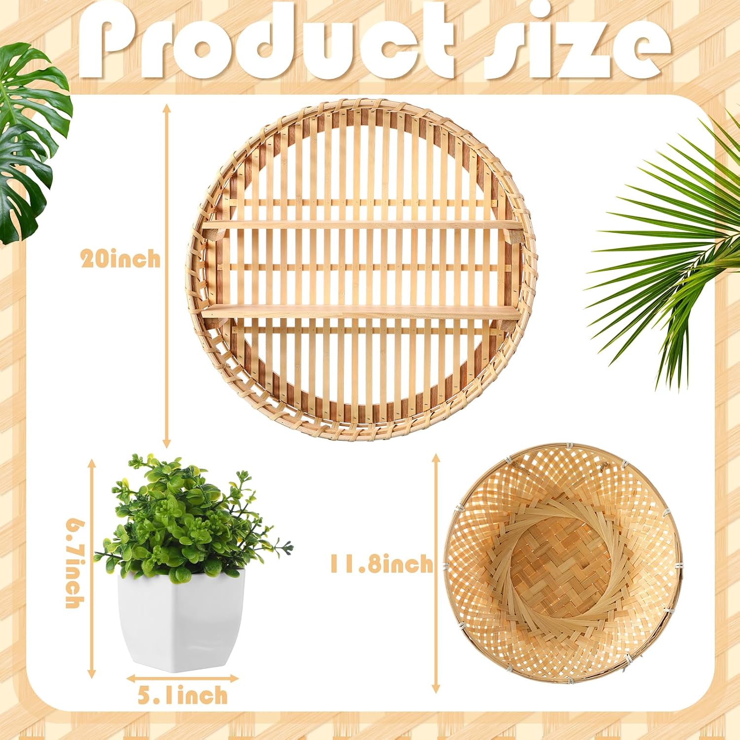 Wicker Baskets and Small Fake Plants Round / Set of 4