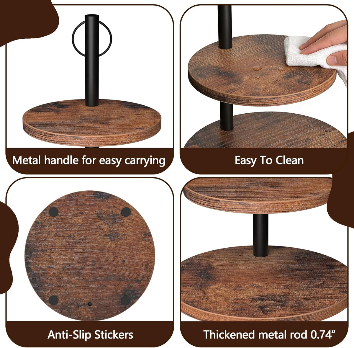 Cupcake Stand, Rustic Wood 4 Tier Cake Stand, Dessert Display Stand | Large Round Dessert Display, Wooden Tiered