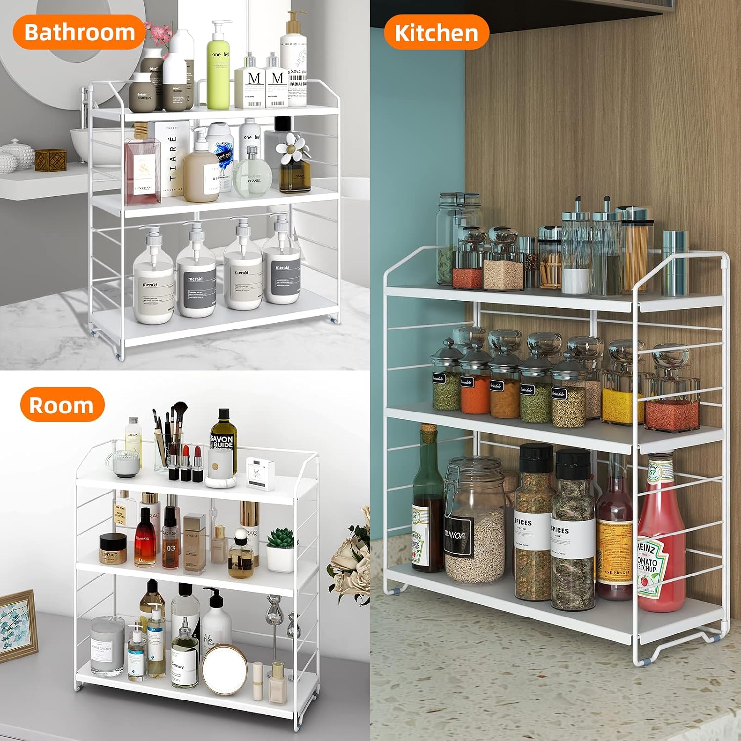 BOIVSHI Bathroom Countertop Organizer, 3-Tier Bathroom Counter Organizer, 8-Levels Height Adjustable, Bathroom