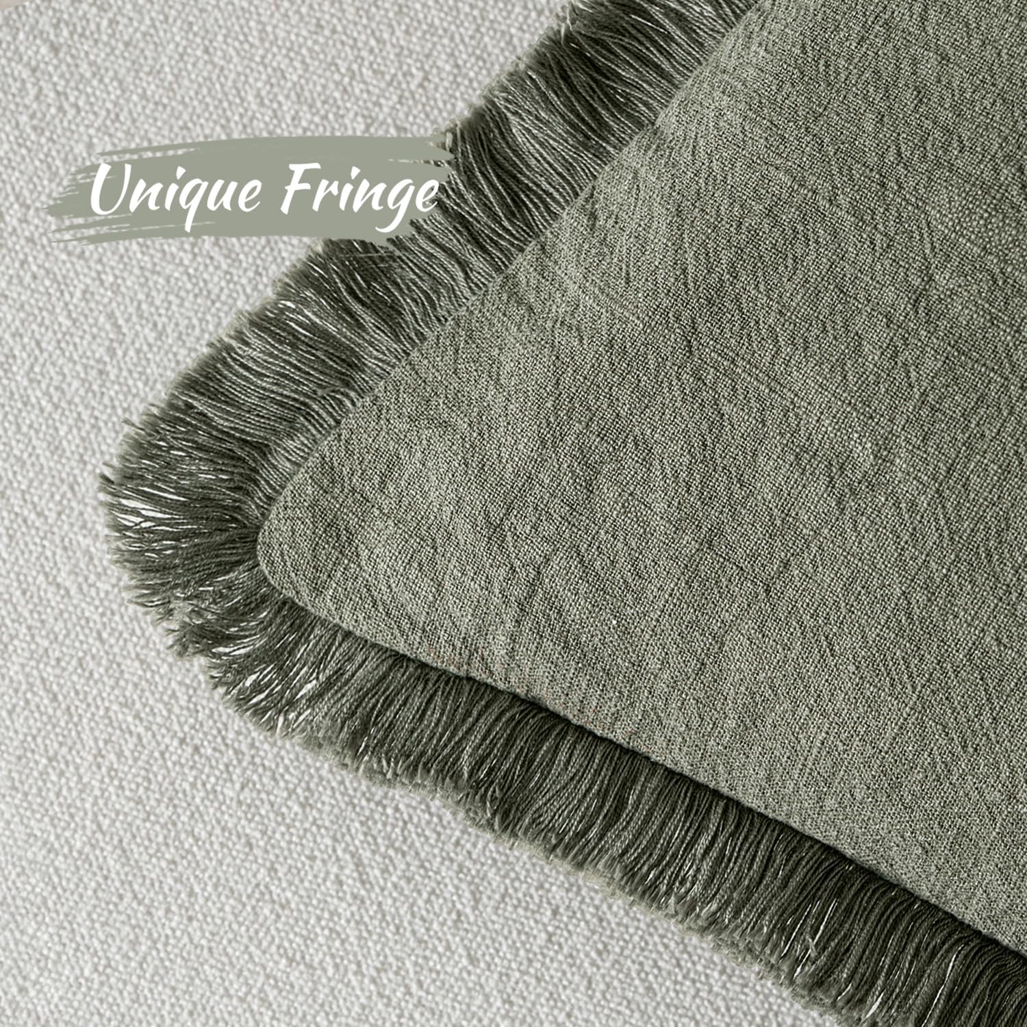Decorative Throw Pillow Covers Neutral Linen Fringe Throw Pillows Boho / Light Olive Green / 36 x 14