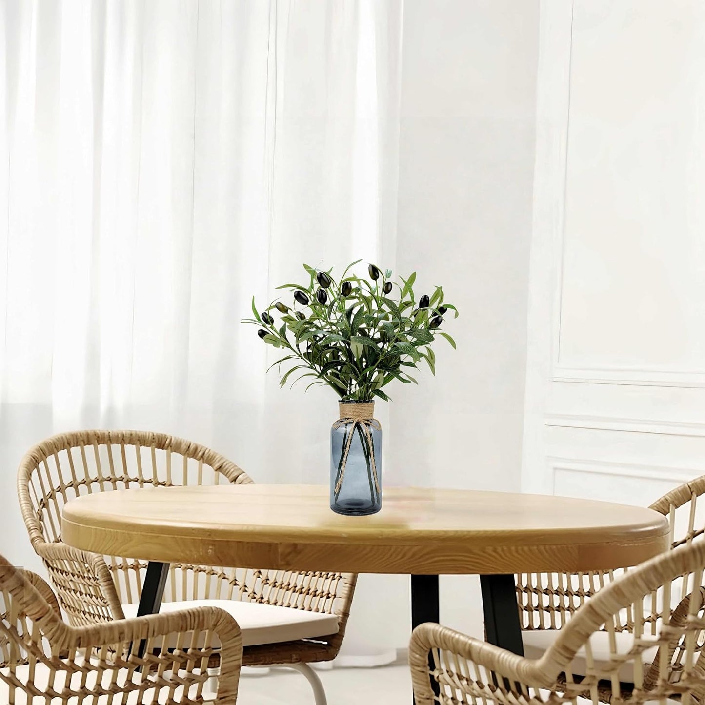 Olive Branches Faux Eucalyptus Stems / Gray Vase