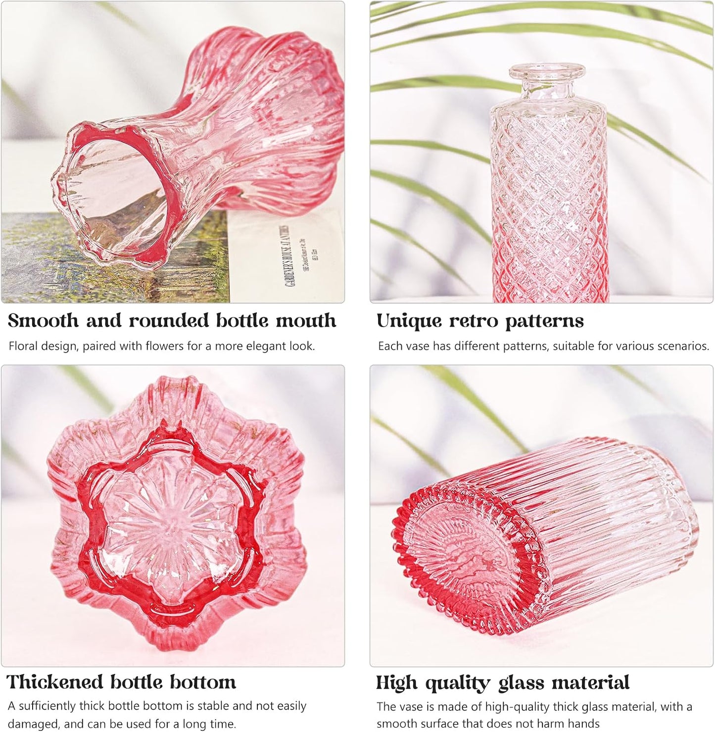 Glass Bud Vase Set / Ombre Pink / Set of 4
