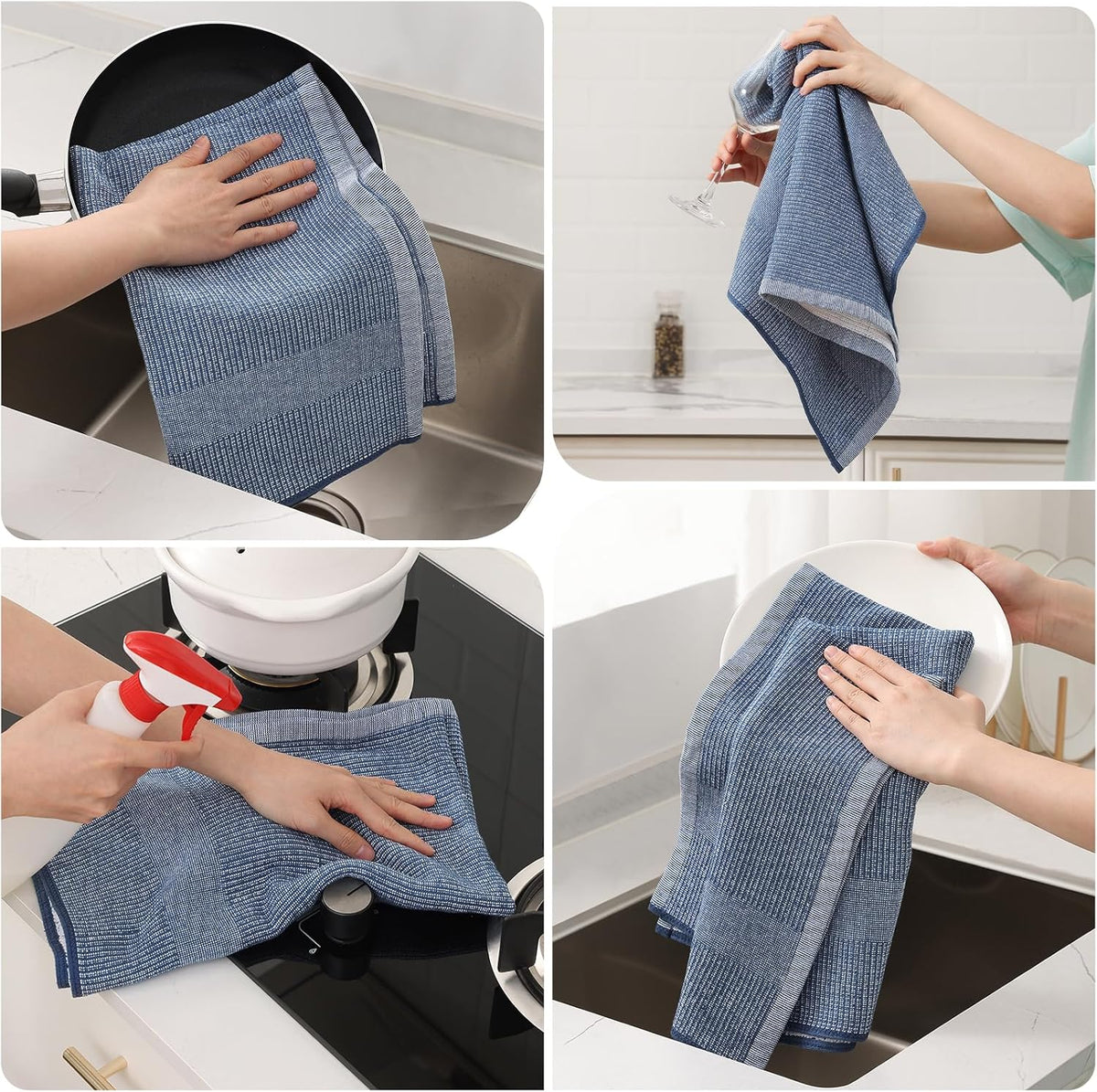 Mordimy Premium Large Cotton Kitchen Towels (18"x 28", 8 Pack), Navy Blue | 100% Ring Spun Cotton, Super Absorbent, 380