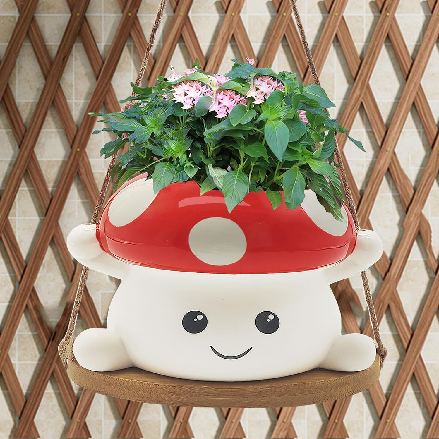 Ceramic Face Planter / Mushroom Swing Hanging Planter