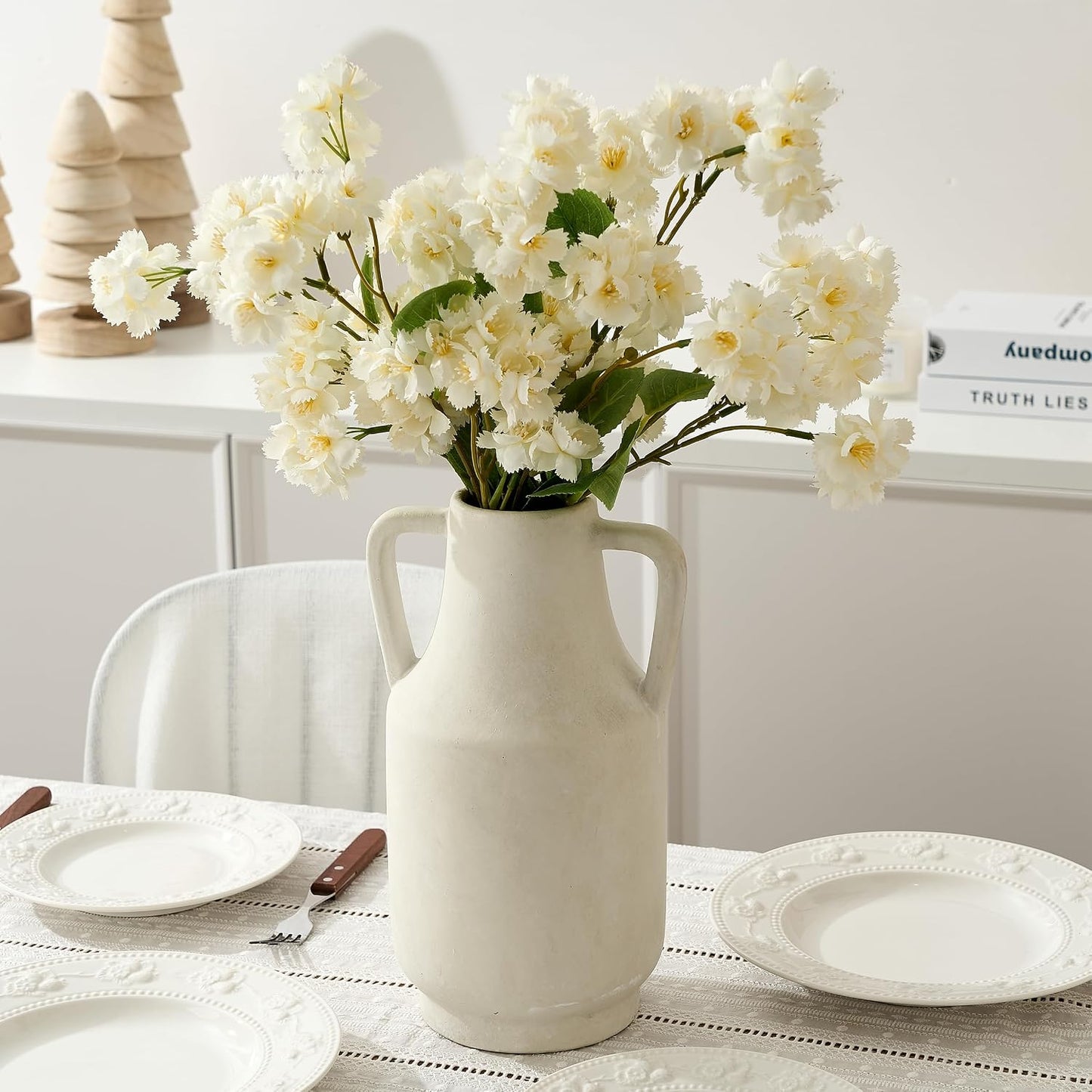 Ceramic Rustic Flower Vase / 112-kiln-fired White / 12 Inch