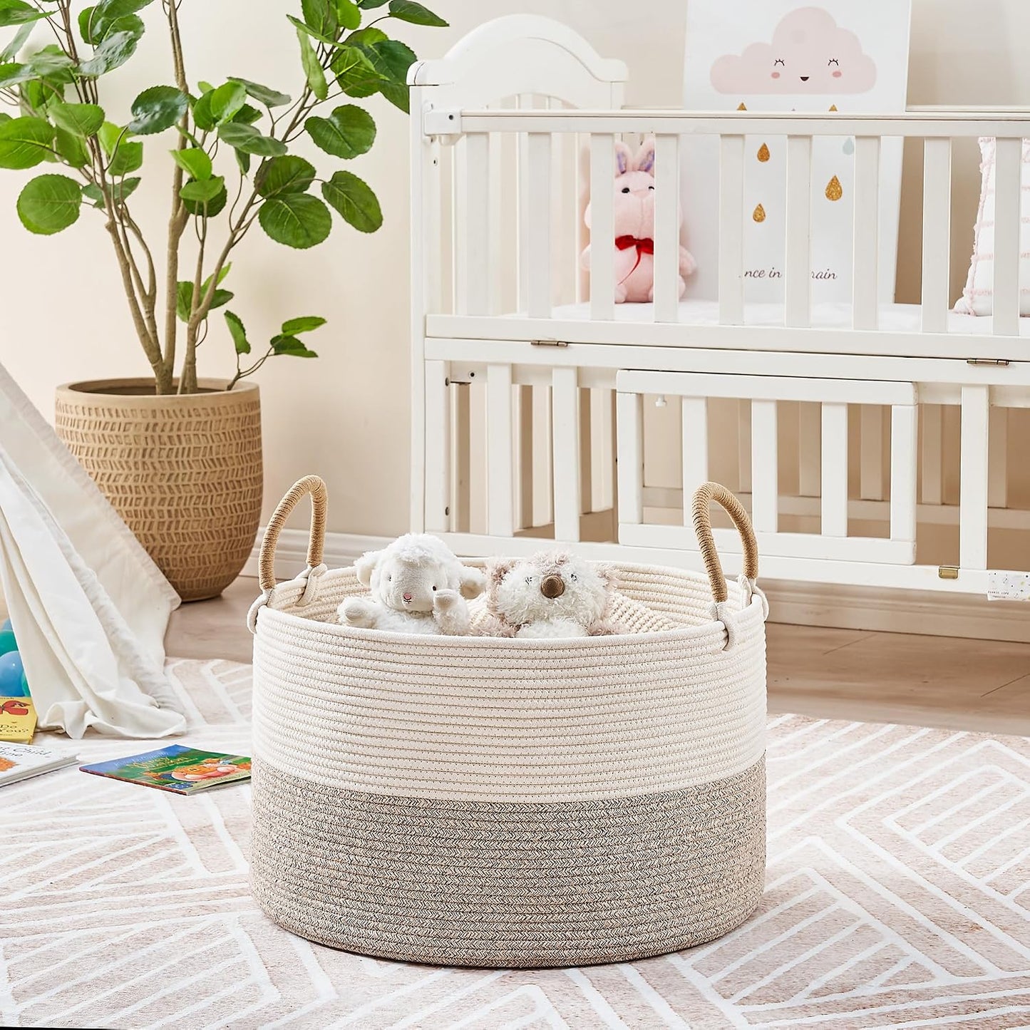 Pillows / Cotton Rope Storage Basket / Beige Mix / 20 x 13