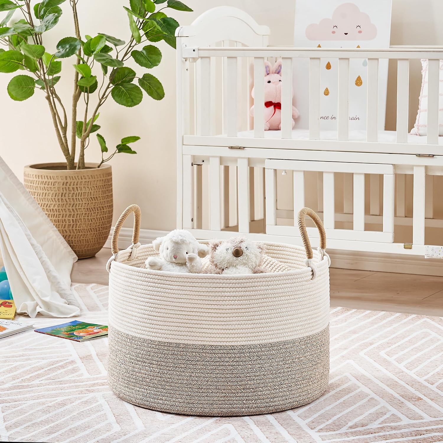 Pillows / Cotton Rope Storage Basket / Beige Mix / 20 x 13