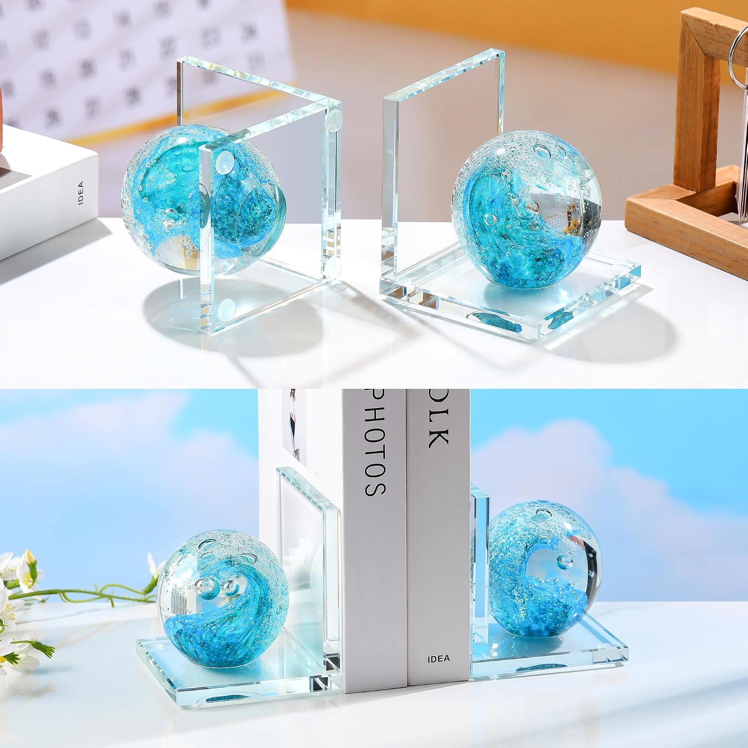 Glass Bookends / Book Ends / Light Blue+green