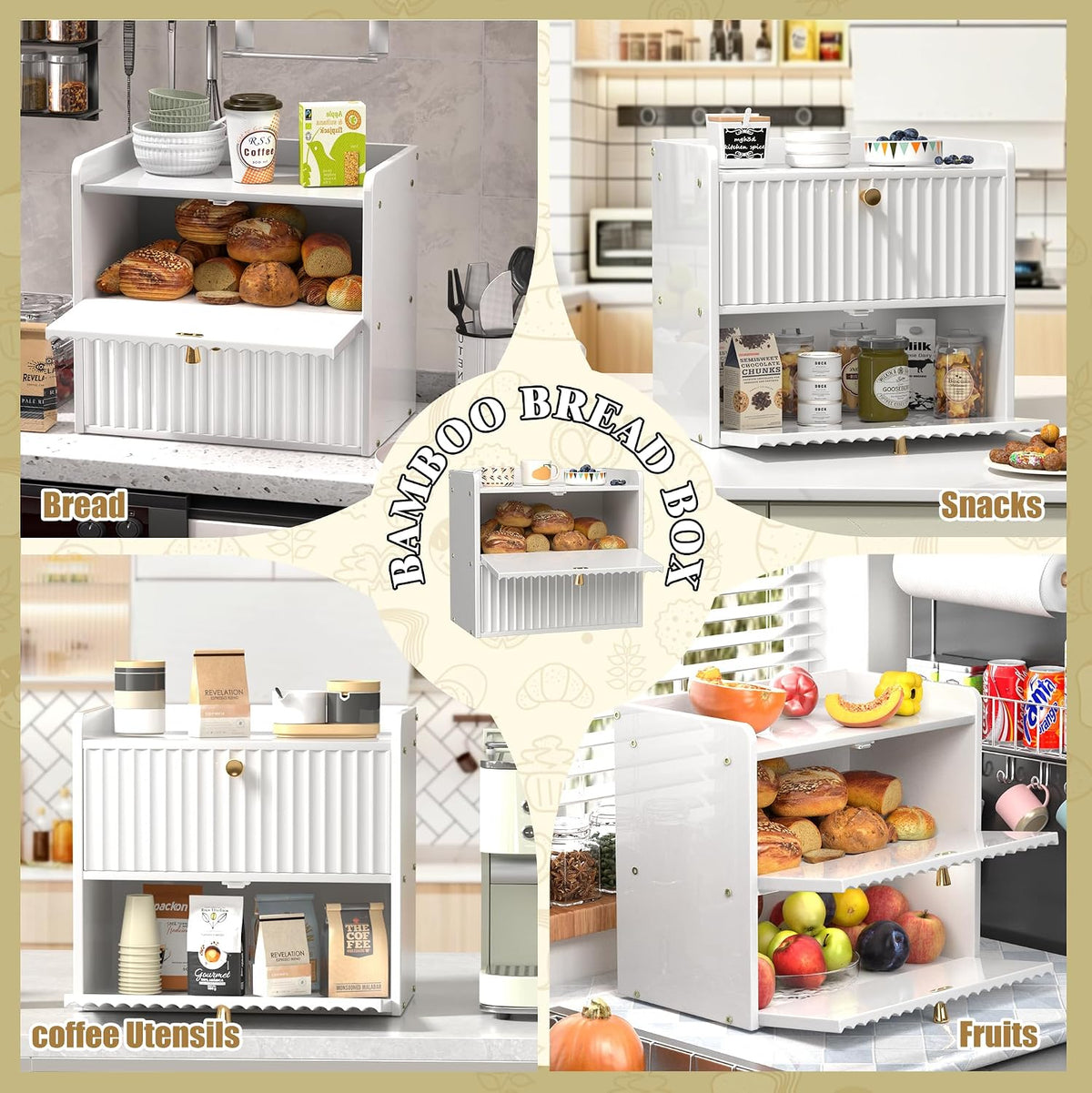 Bread Box for Kitchen Countertop, Large Bread Storage Container for Homemade Bread, Double Layer Farmhouse Breadbox