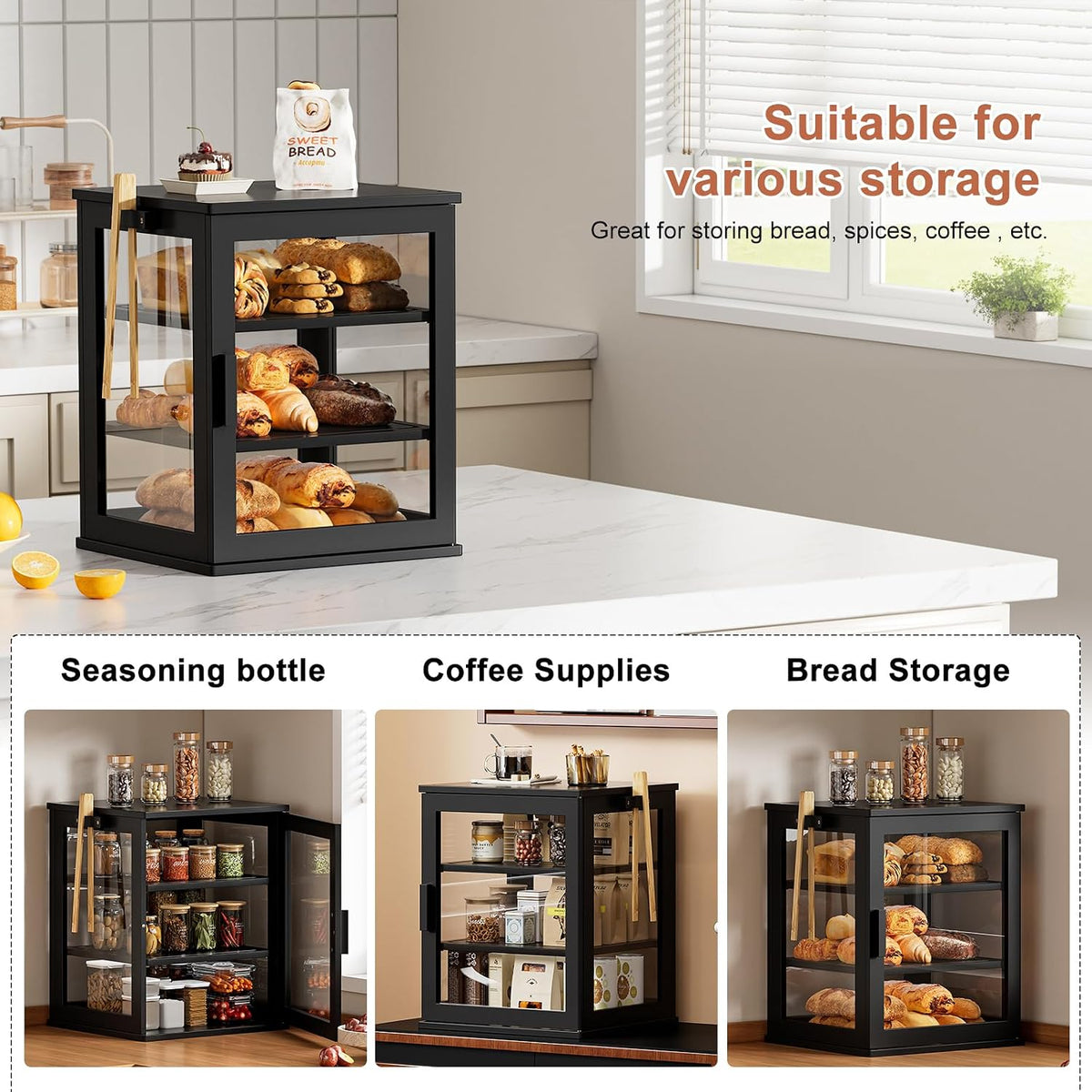 WOWLIVE Bread Box for Kitchen Countertop, 3 Layers Bread Storage Container | Large Bamboo Bread Bin for Homemade Bread