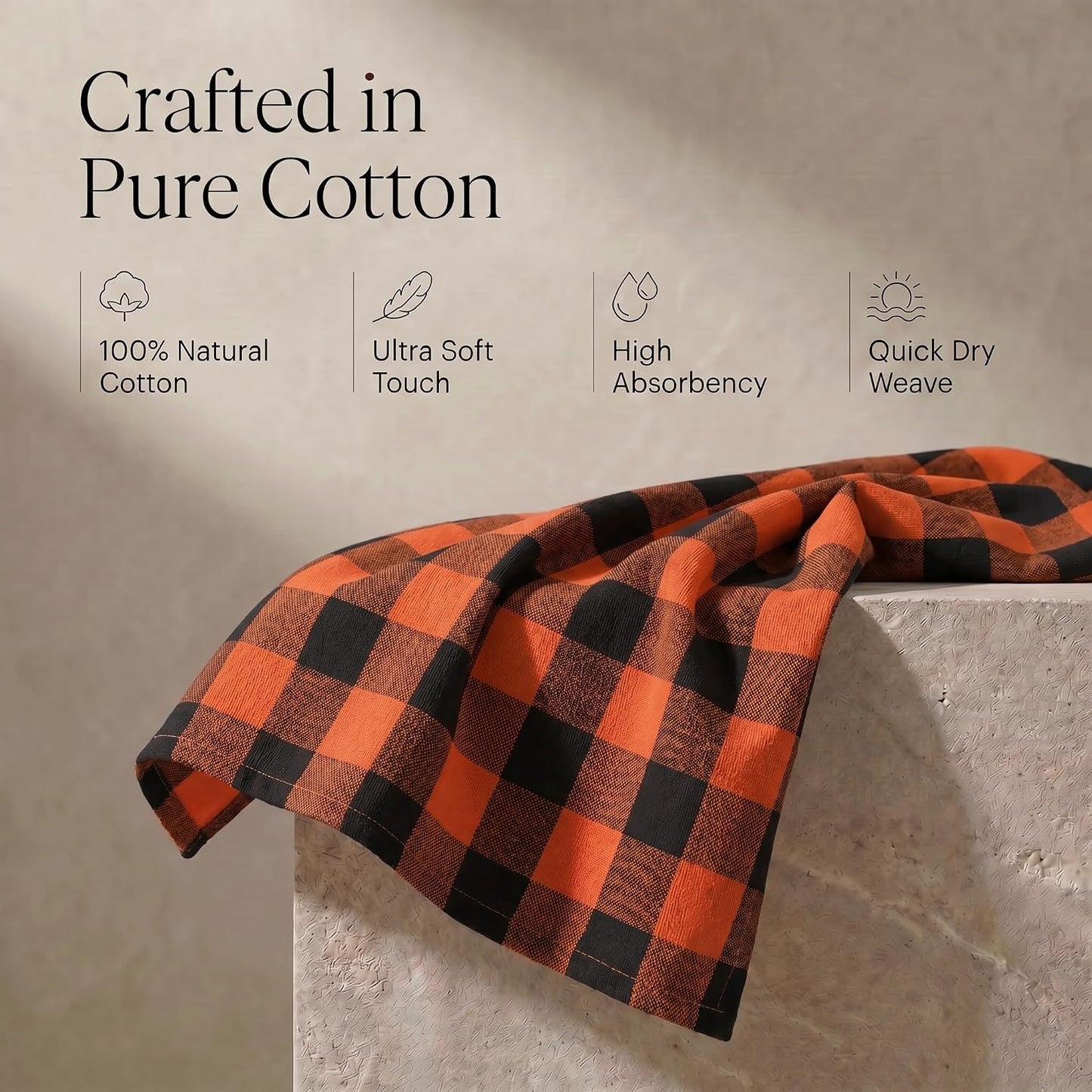 Urban Villa Kitchen Towels Cotton Dish Towels 20”x30” (Set of 6) Orange Blk