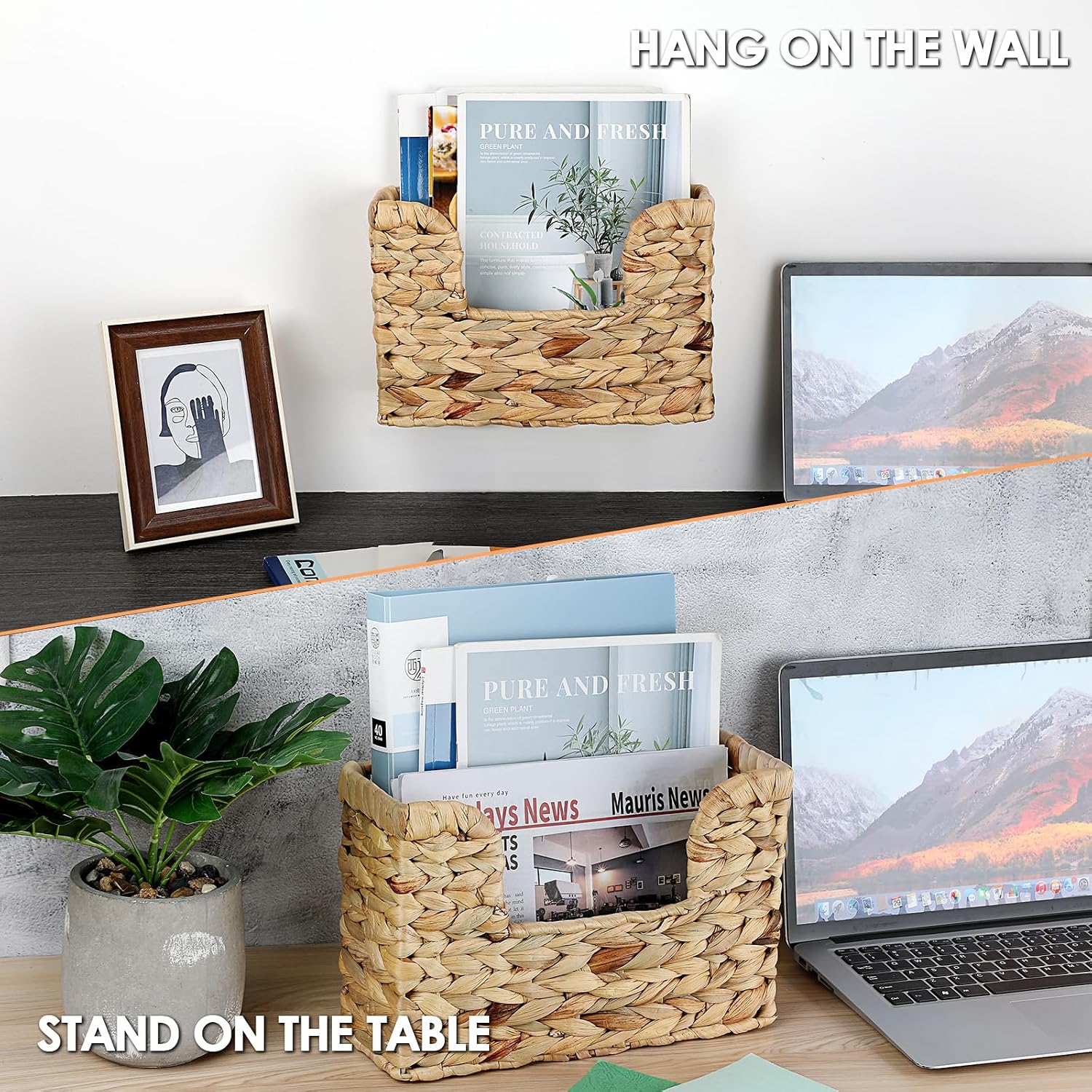 Woven Hanging Magazine Holder / Water Hyacinth