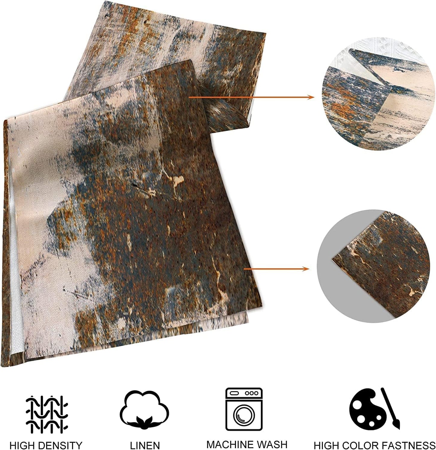 Rust Table Runner and Place Mats Set of 6 Abstract Blue and Brown Metal Steel Iron Rusty Stain Linen Dining Mat Sets