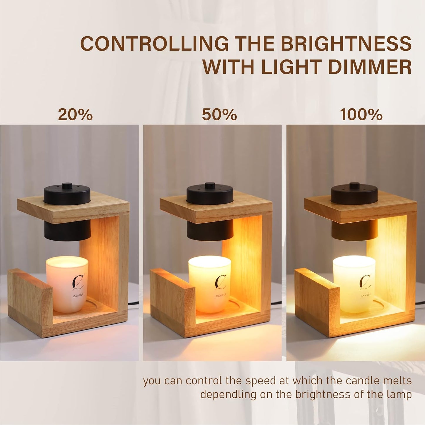 AIKUT Candle Warmer Lamp, with 2 Bulbs,Timer & Dimmer,Simple Natural Wood,Compatible Up to 4.5 inch Candles,for Home