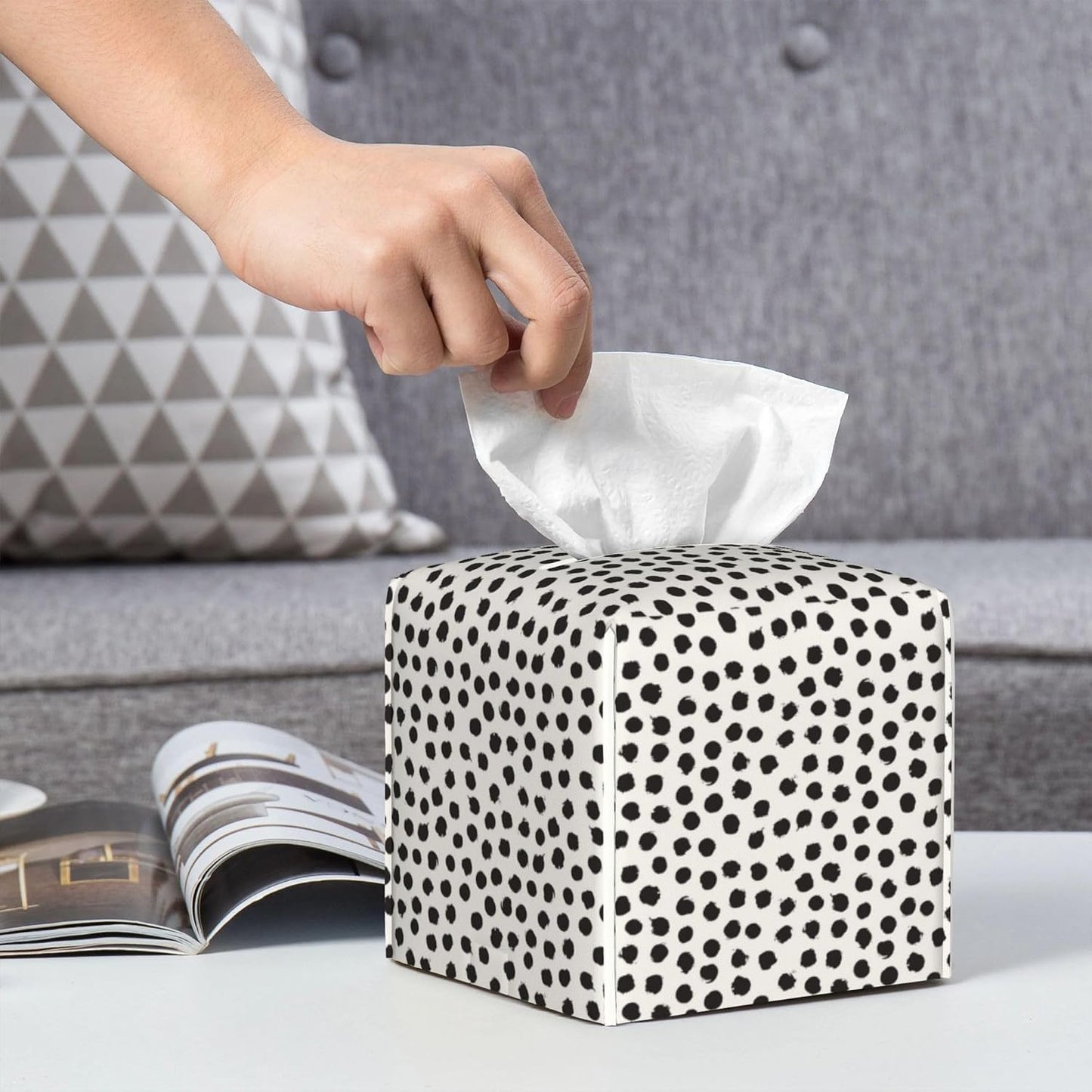 Polka Dot Circle Tissue Box Cover Square / Color-7 / Black