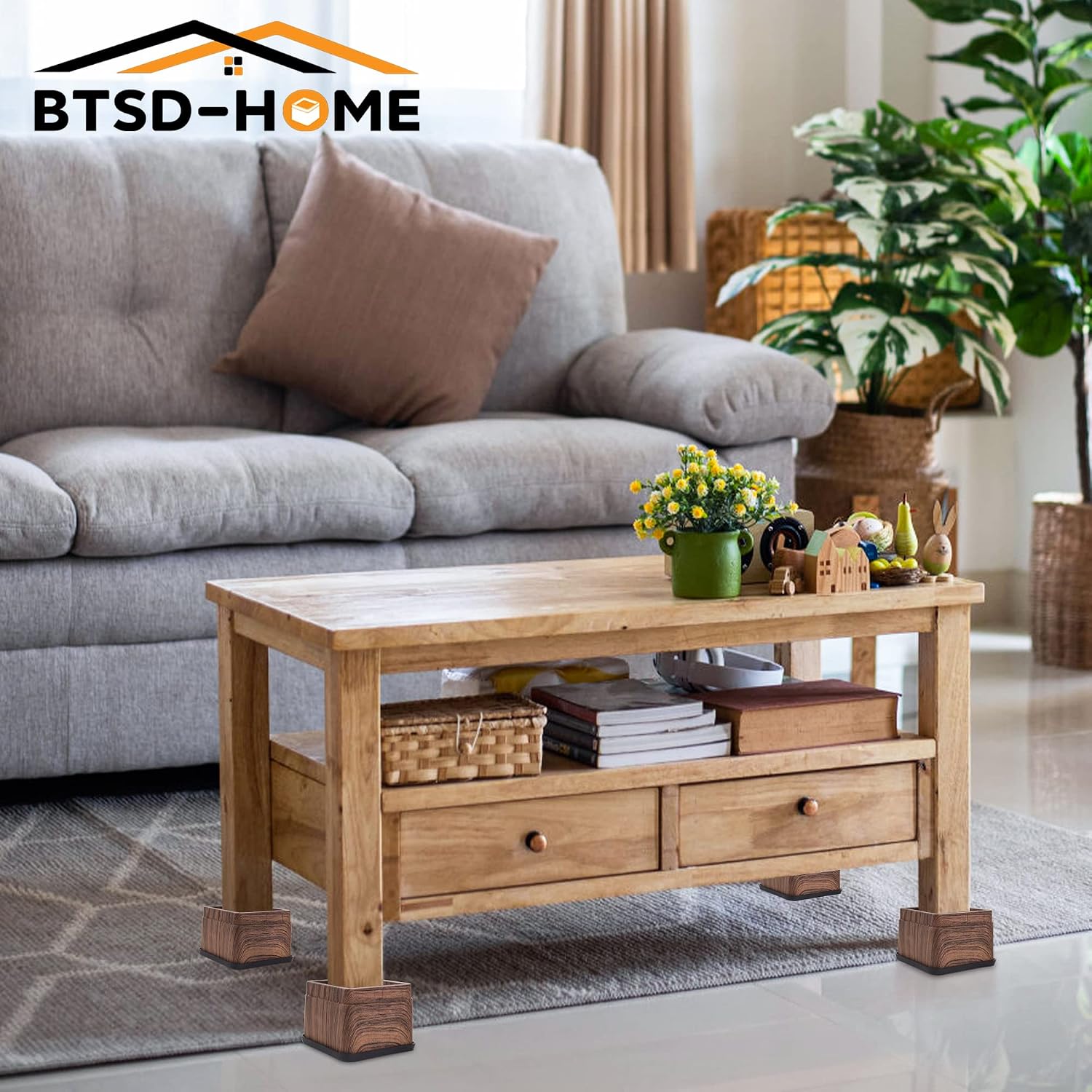 BTSD-home Wood Bed Risers 3 Inch, 8 Pack | Heavy Duty Square Furniture Risers, 2,200 lb, Anti-Slip Pads, Dorm Room