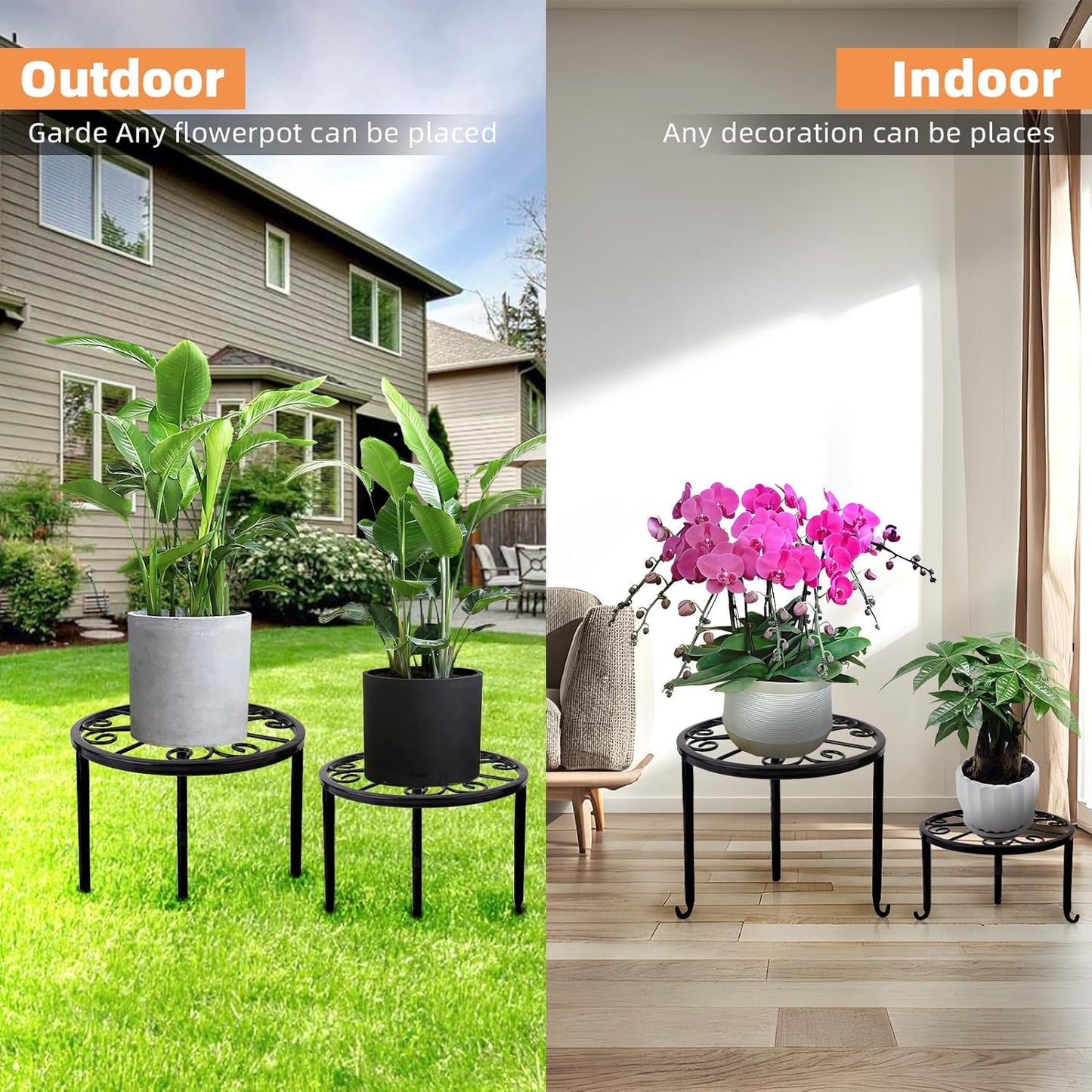 6-Pack Metal Plant Stand,Heavy Duty Flower Pot Stands for Multiple Plant,Outdoor Anti-Rust Plant Pot Shelf, Round Plant