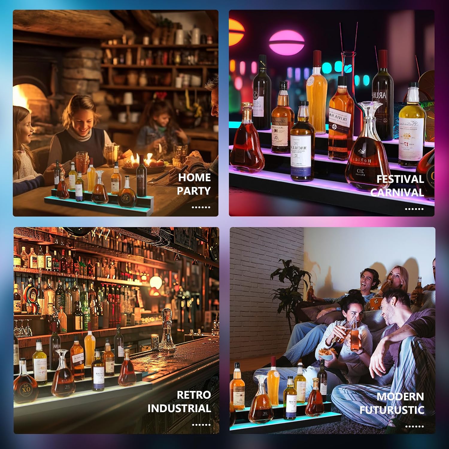Led Lighted Liquor Bottle Display Shelf, 30 Inch 2 Tier Whiskey Rack, Support USB, Bar Stand with RF Remote & App