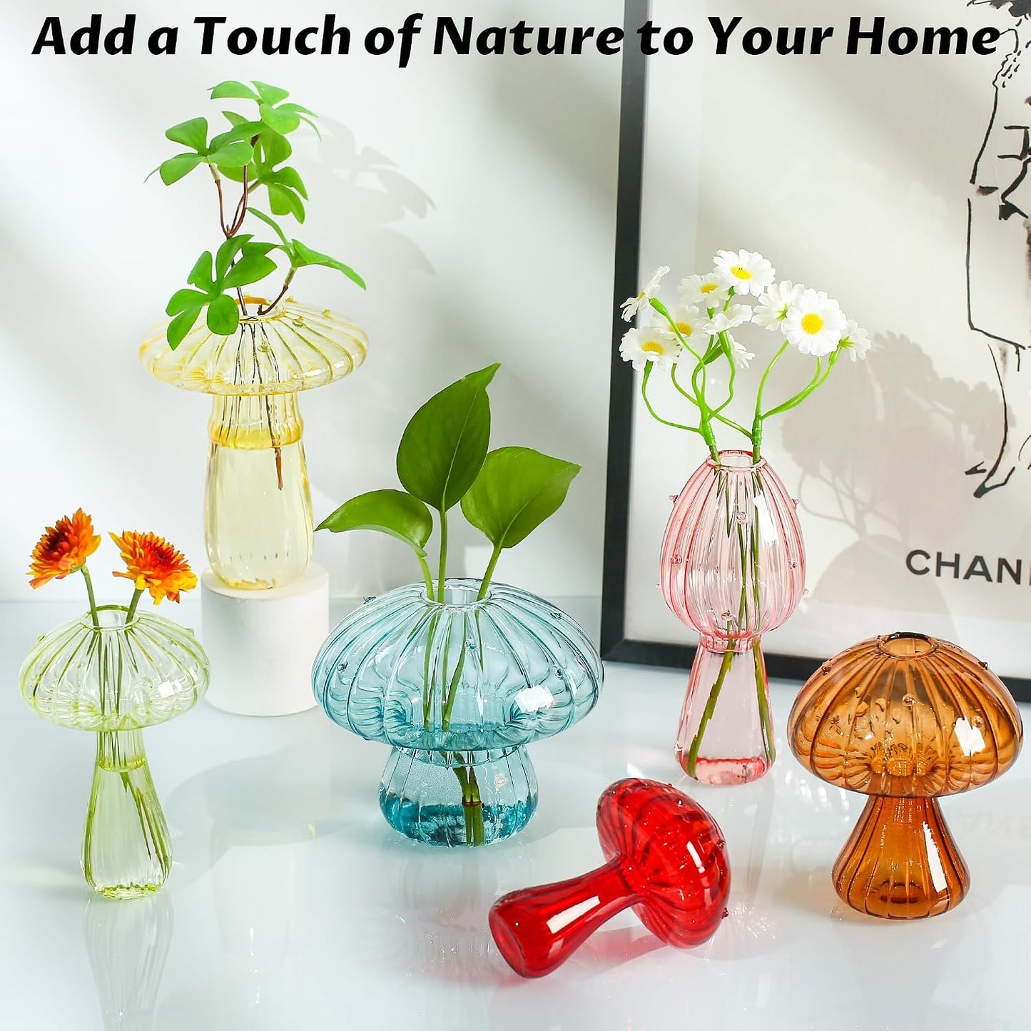 Small Bud Vases Home Decor Glass Mushroom / Colorful / Set of 6