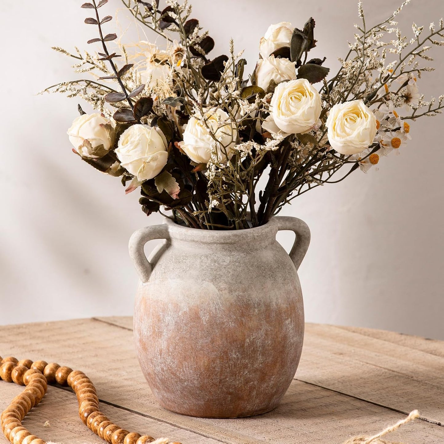 Ceramic Flower Small Vase Farmhouse Rustic Vase Decorative Pottery Terracotta / Aged Terra / 6 Inch