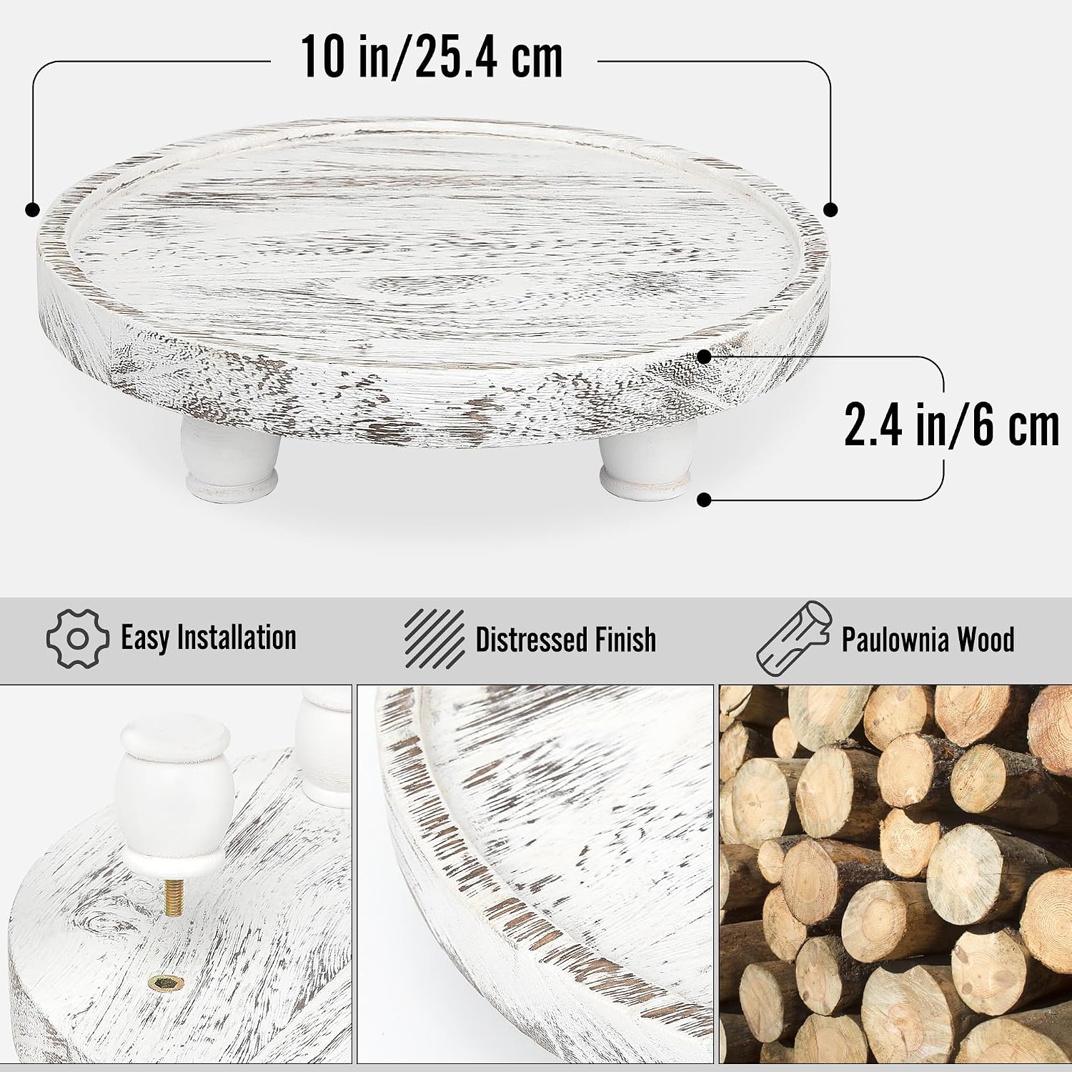 in. Farmhouse Pedestal Stand / Round-white / 10 Inch