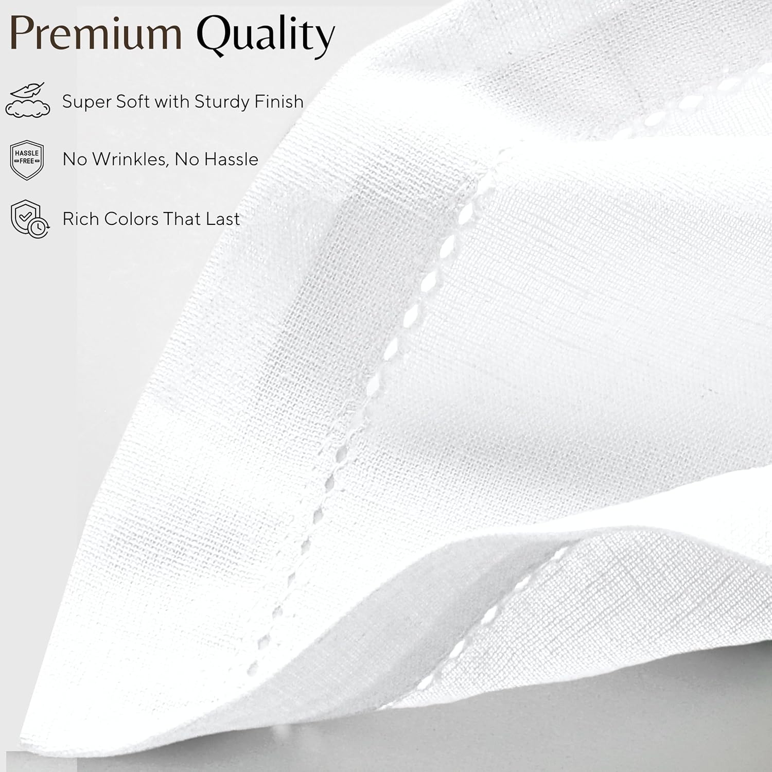 Ramanta Home Flax Linen Cloth Napkins Set of 12 20x20 Inches - White | Hemstitched Cotton Linen Blend Dinner Napkin