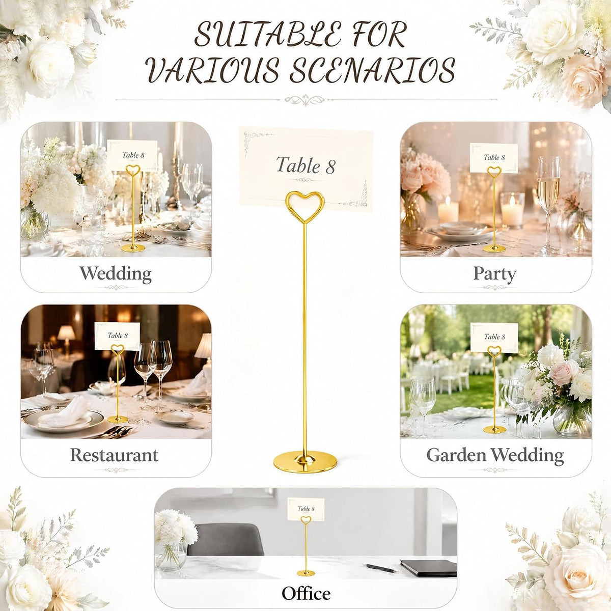 Urban Deco 16PK Gold Table Number Holders 12 Inch Place Card Holders Table Card Holders Steel Card Holders for Photos