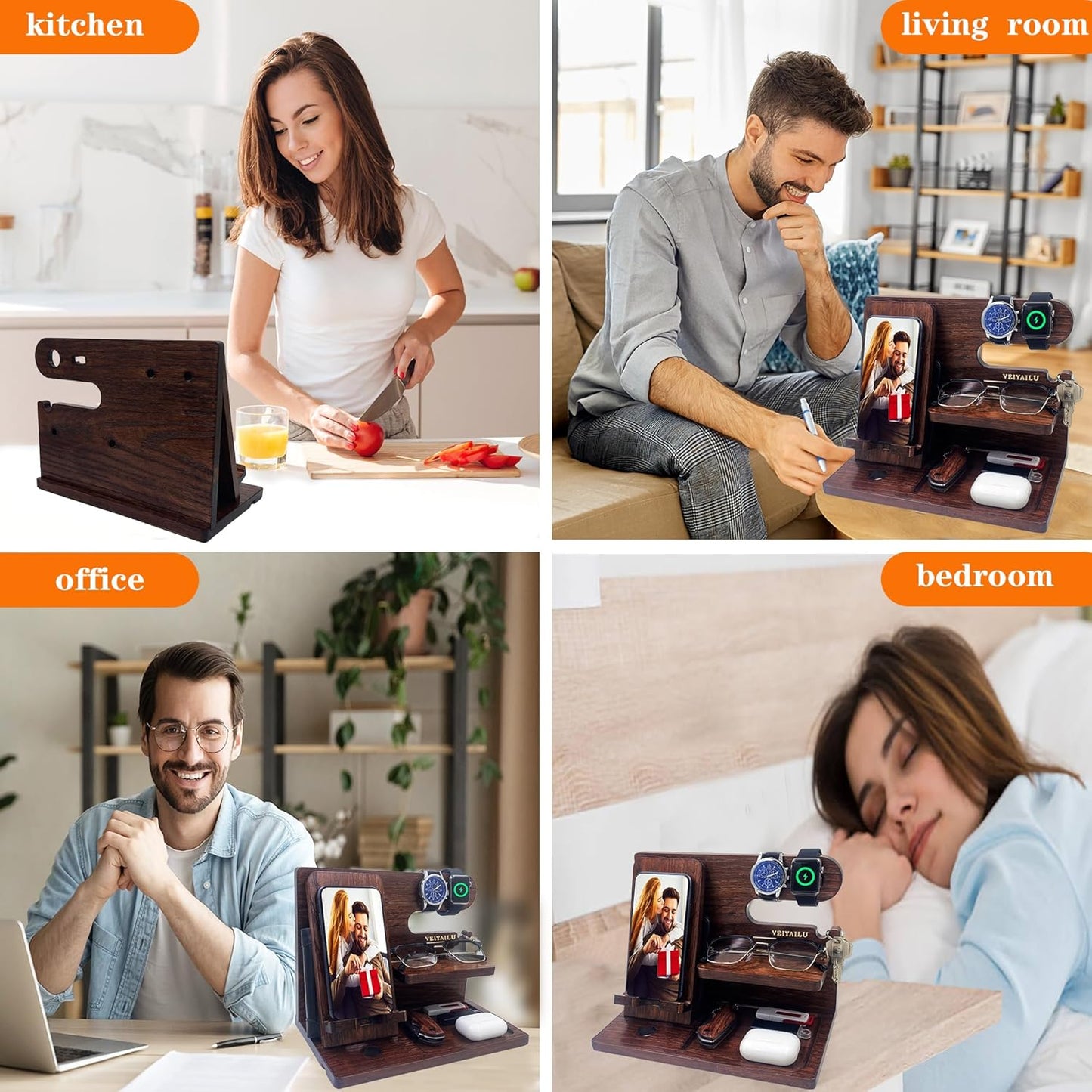 Gifts for Men Women Brother Boss Boyfriend Him Nightstand Organizer Gifts for Dad from / Dark Brown