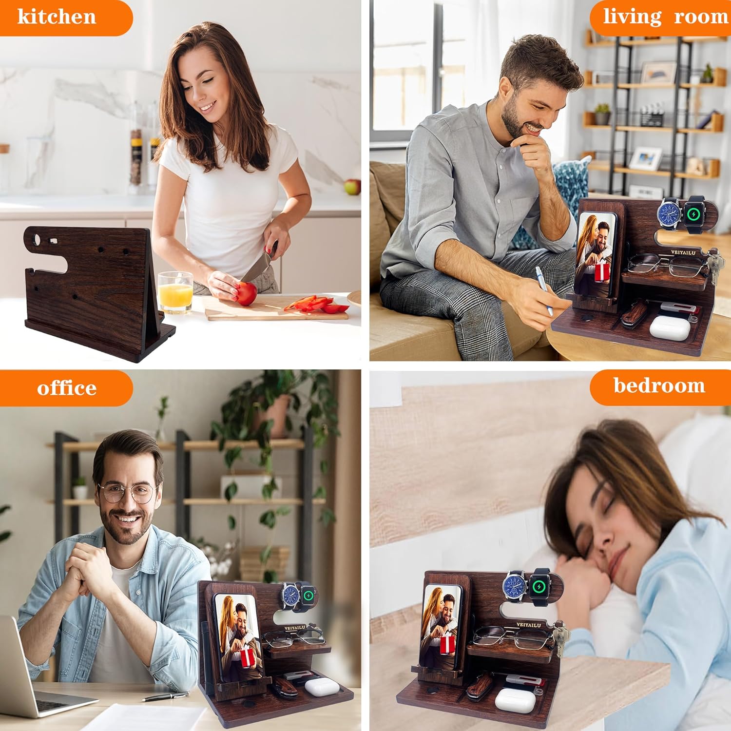 Gifts for Men Women Brother Boss Boyfriend Him Nightstand Organizer Gifts for Dad from / Dark Brown