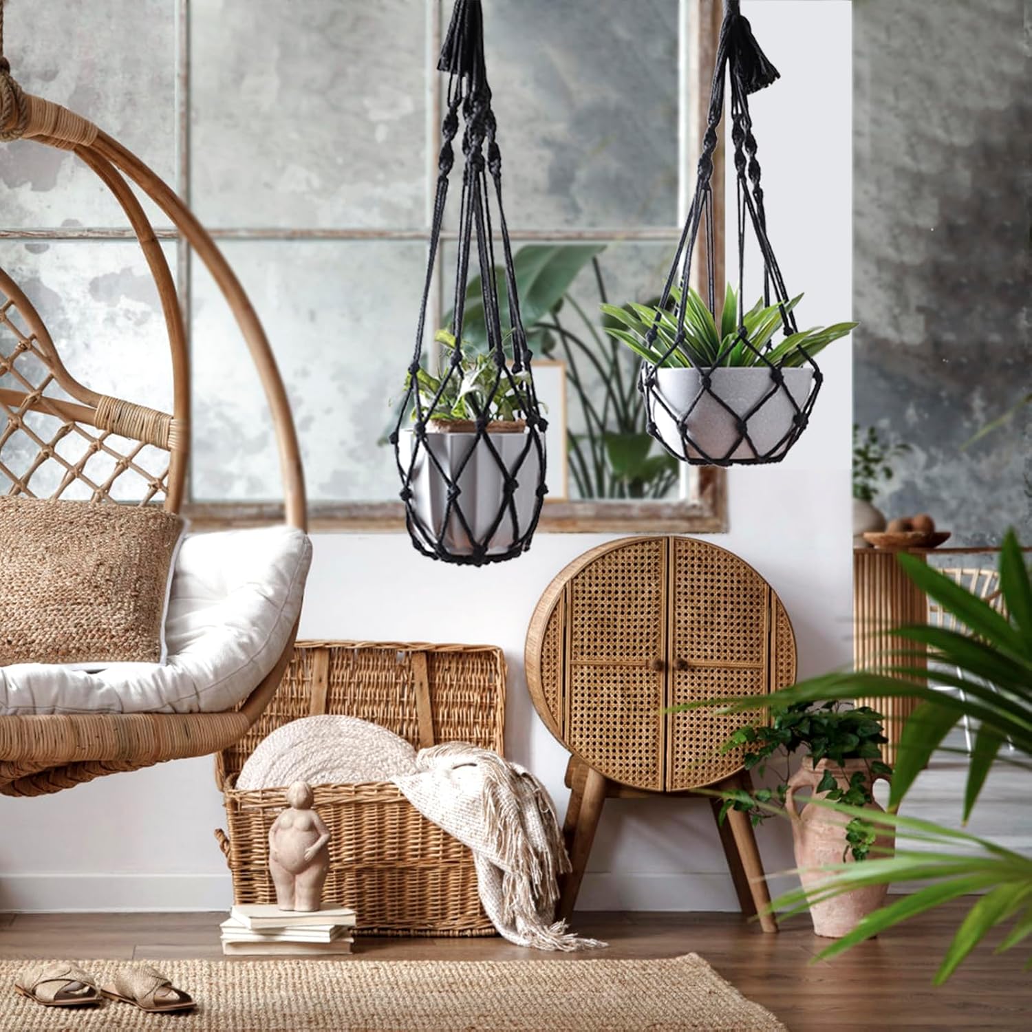 Black Plant Hanger Macrame Hanging Planter / Black Macrame / Set of 2