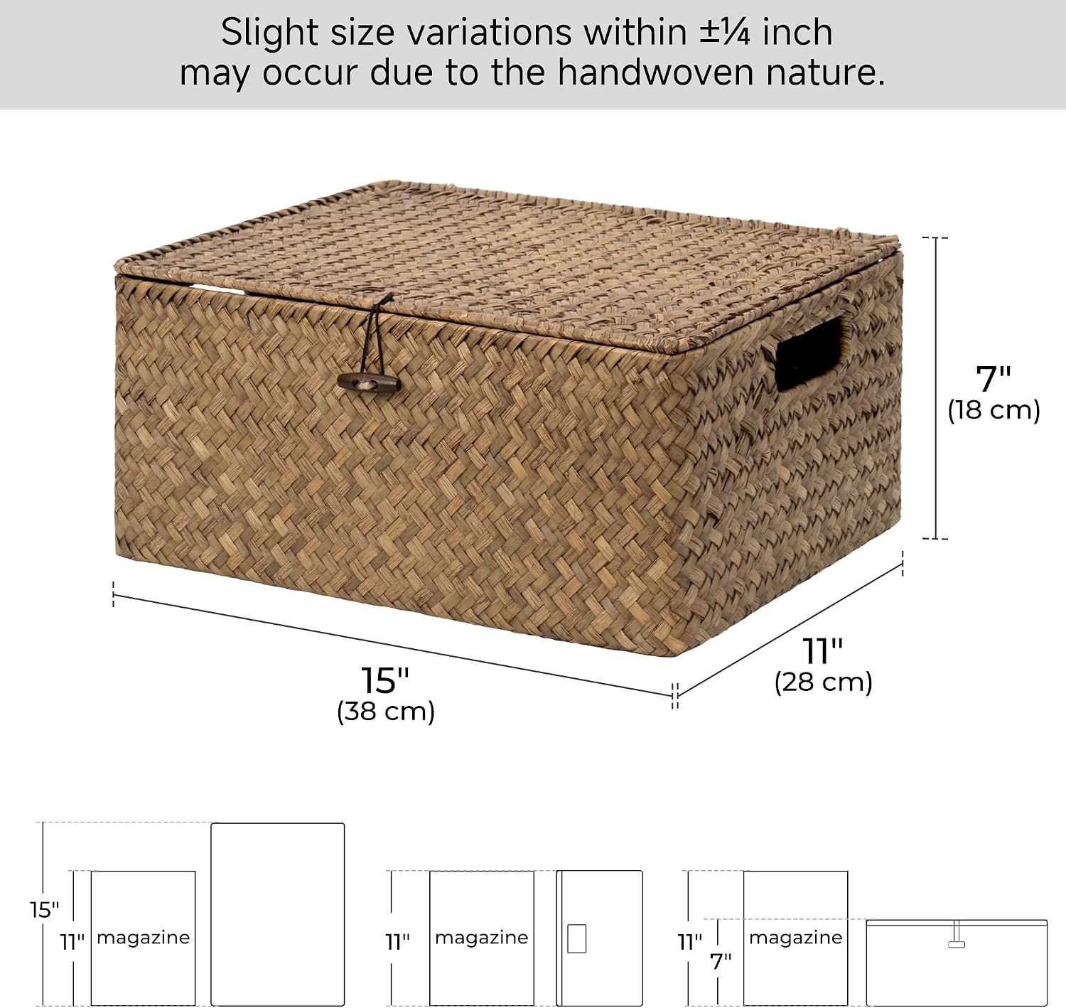 Wicker Baskets / Seagrass Storage Baskets / Brown / 15"L x 11"W x 7"H