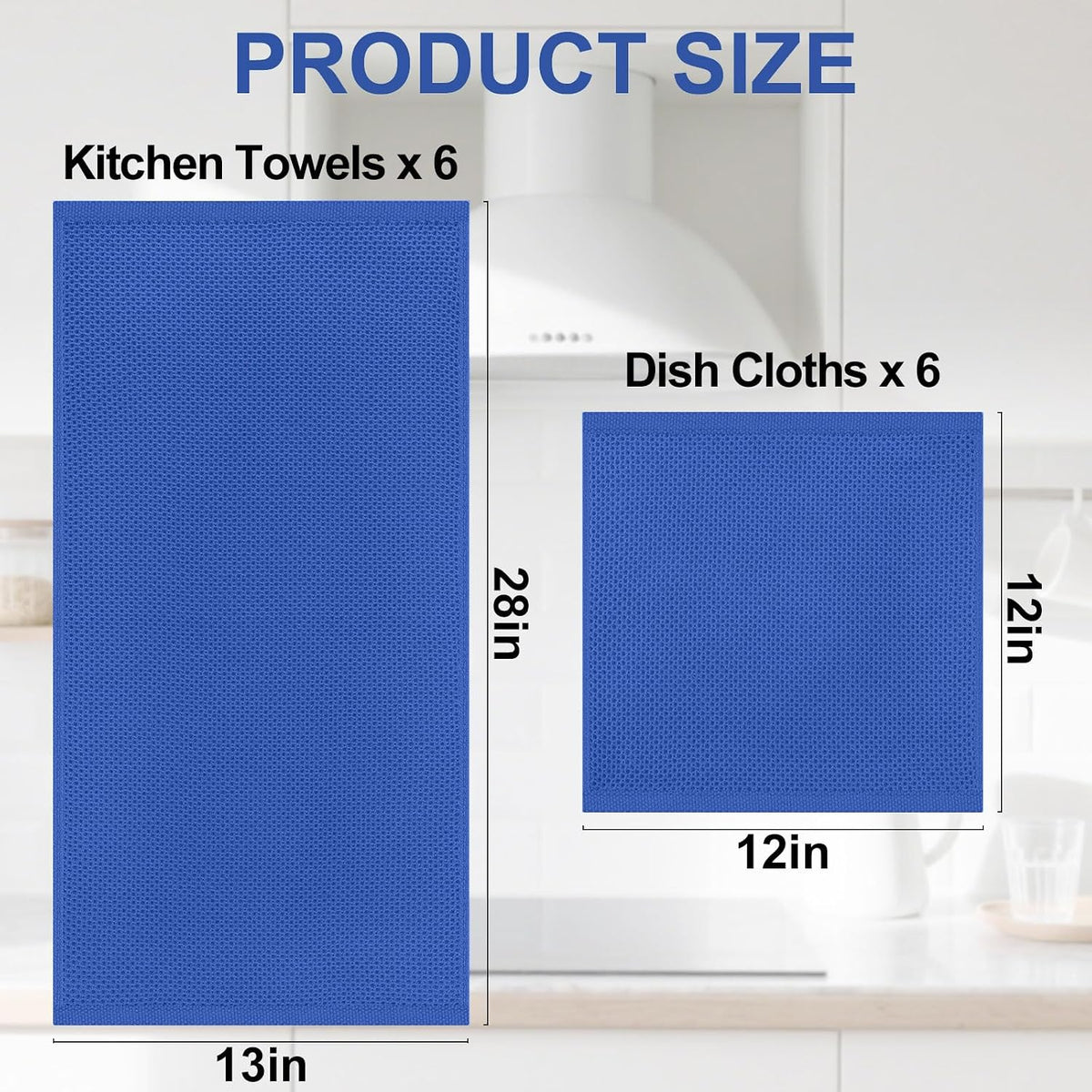 Homaxy 12 Pack 100% Cotton Kitchen Towels and Dishcloths Set, Blueberry | 12 x 12 Inches and 13 x 28 Inches Kitchen
