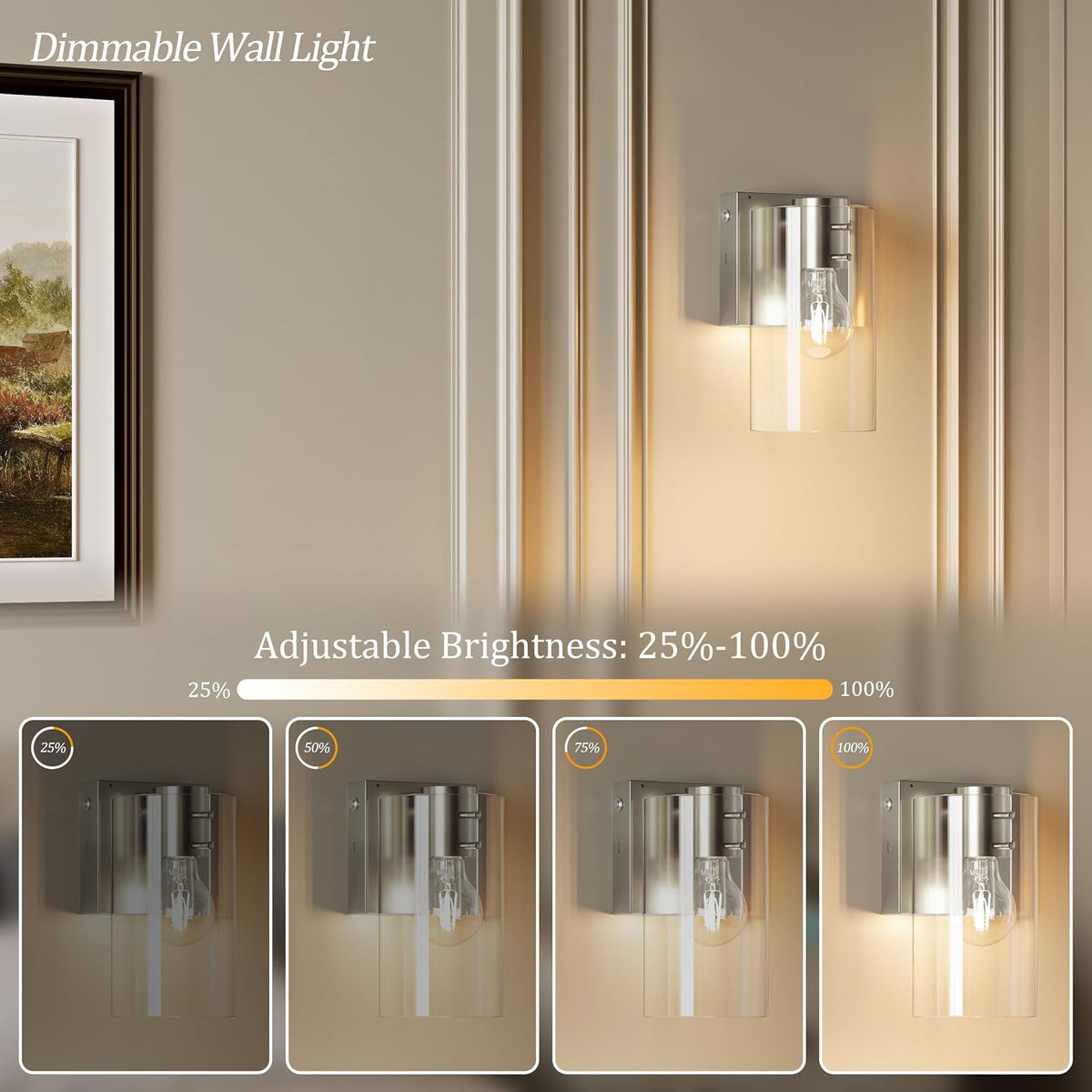 Morauroral Sand-Nickel Battery Operated Wireless Wall Sconces Set of Two | Dimmable Rechargeable Wall Sconce with