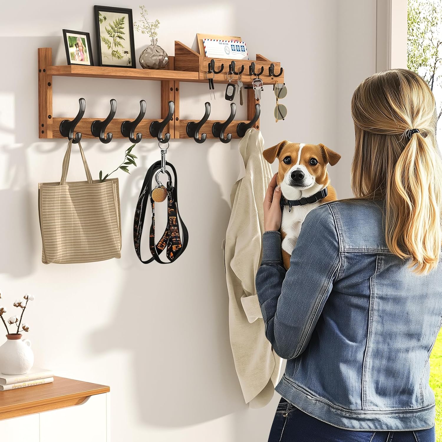 11 Hooks / Coat Rack Wall Mount / Brown / 29 Inch / 4 Inch