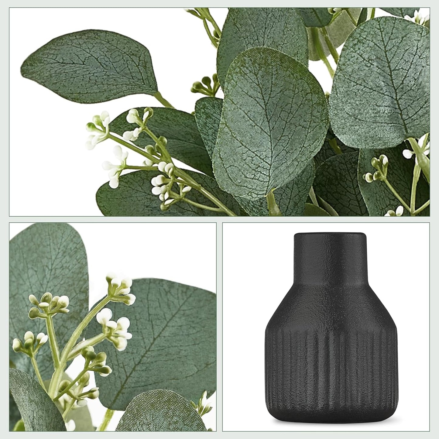 Artificial Eucalyptus Stems in Ceramic Vase Centerpiece Table Decorations Modern / Black / Small