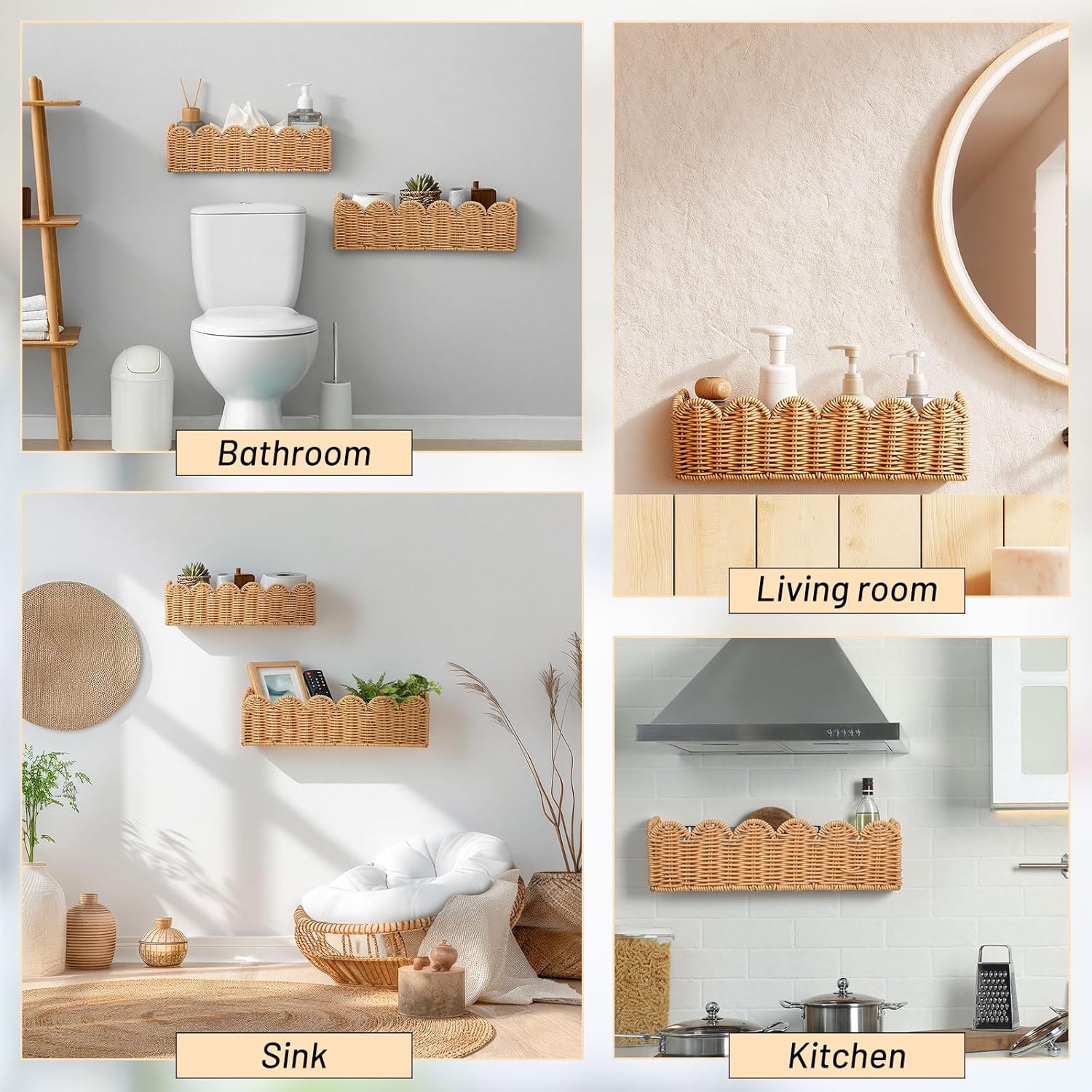 Wicker Wall Bathroom Shelves / Set of 2