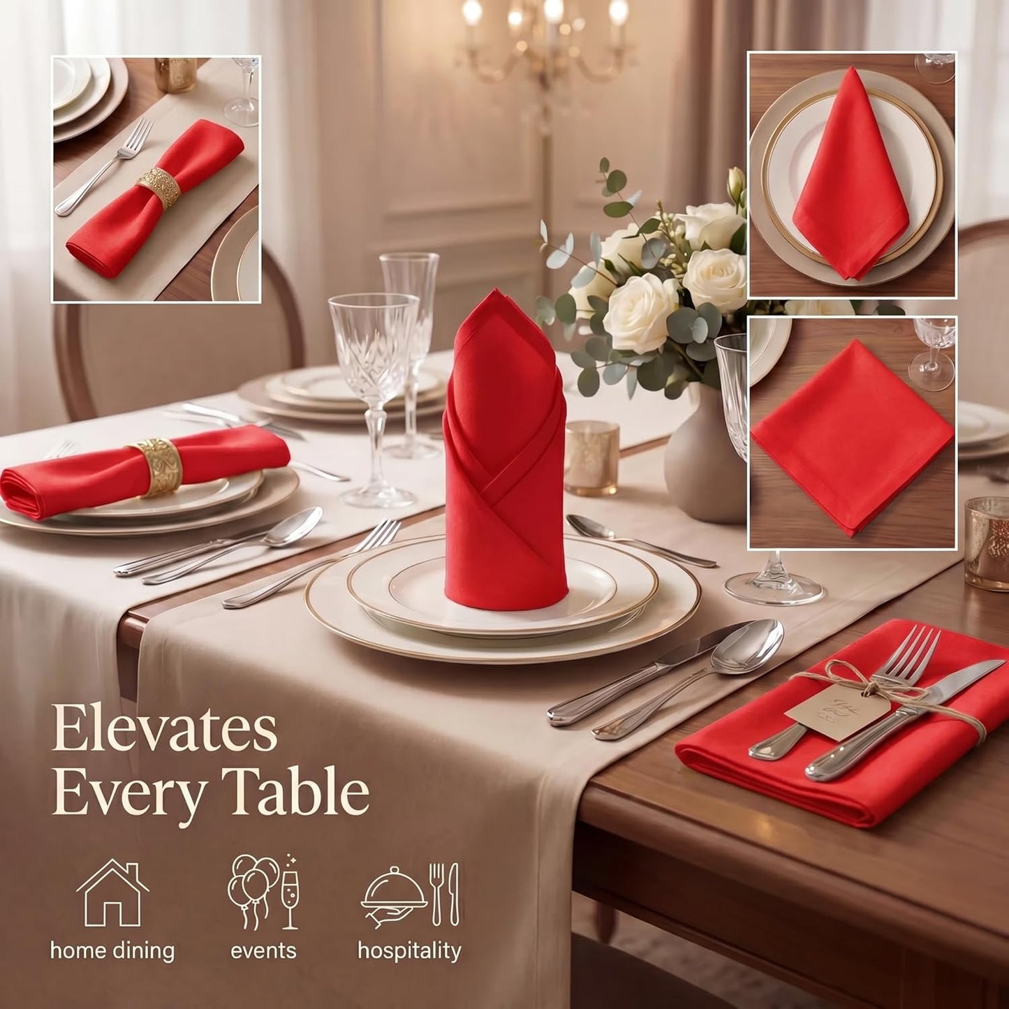 Urban Villa Cloth Napkins Cotton 20x20 (Set of 12) Red