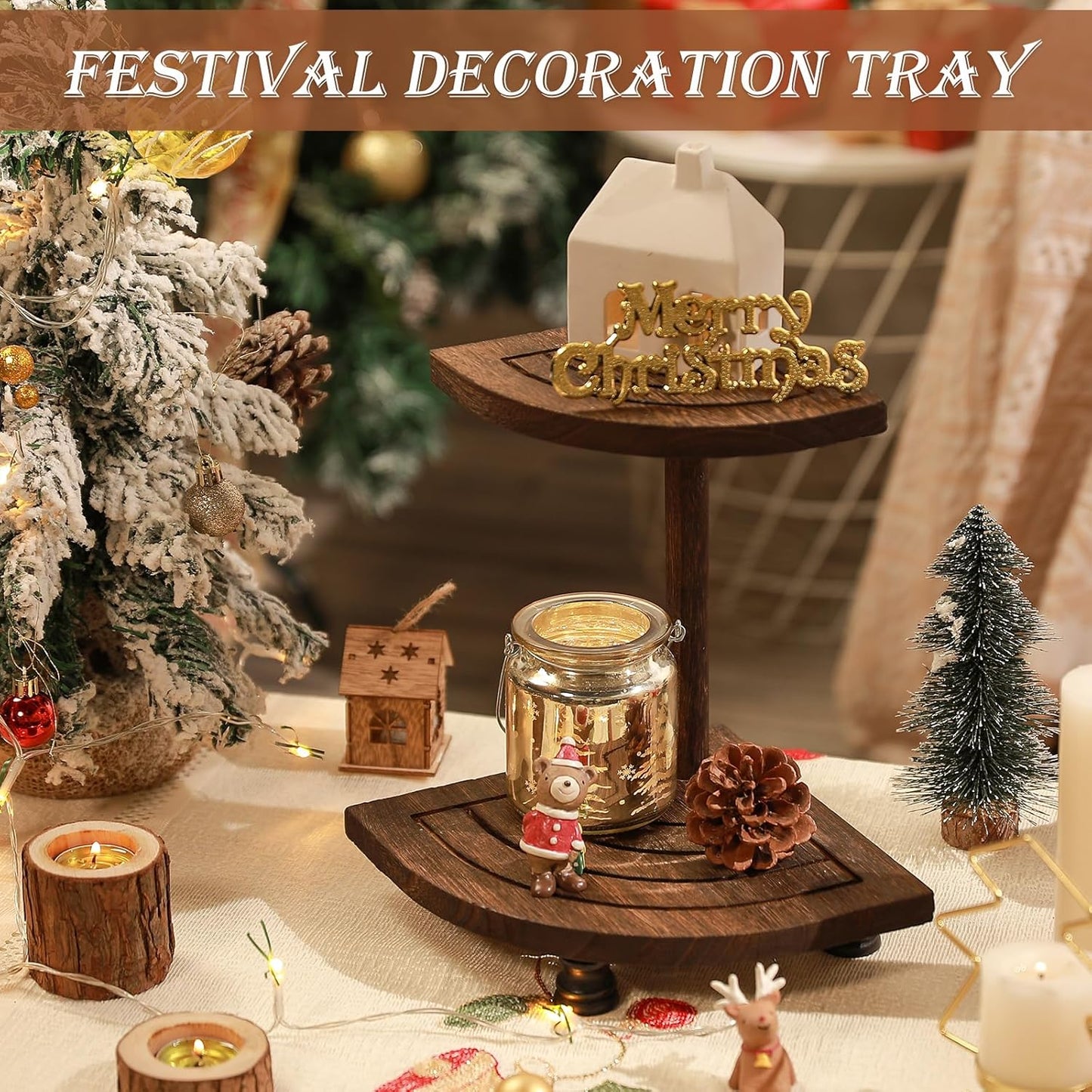 2-Tier Rustic Corner Shelf / Flabelliform-brown-2tier