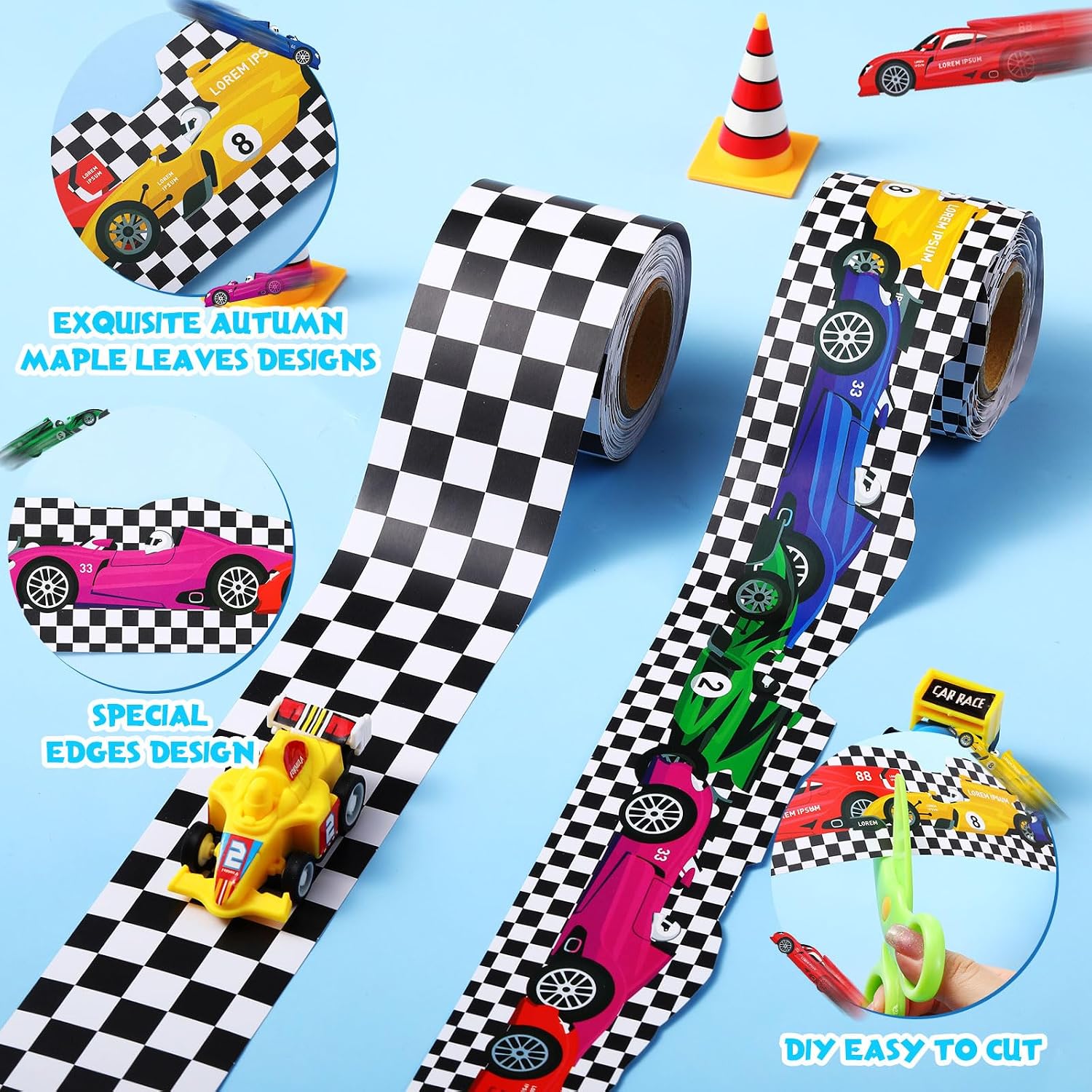 2 Rolls Racing Car Board Borders Decorations Checkerboard Bulletin Board / Racing Style / 65.6 Inch