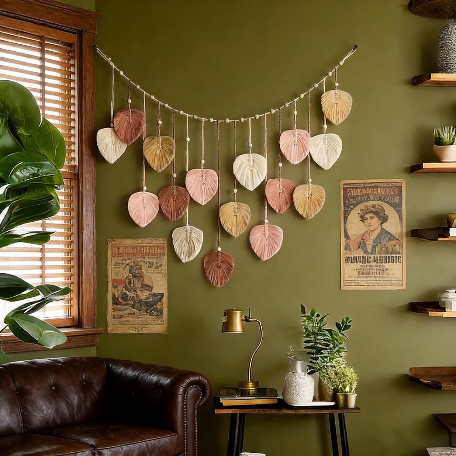 Macrame Leaves Wall Hanging Large Chic Feather Boho Macrame Wall / Pink - 47.3*29.5in / 47.3 x 29.5