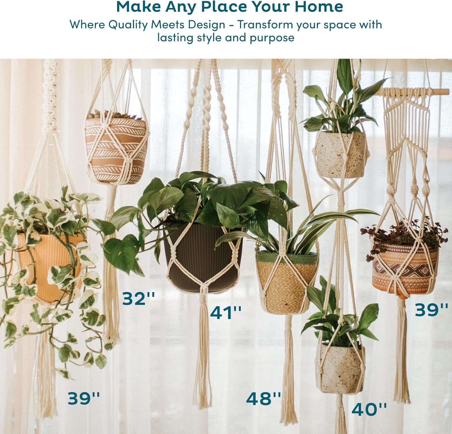Macrame Plant Hangers / 6-pack Black / Set of 6