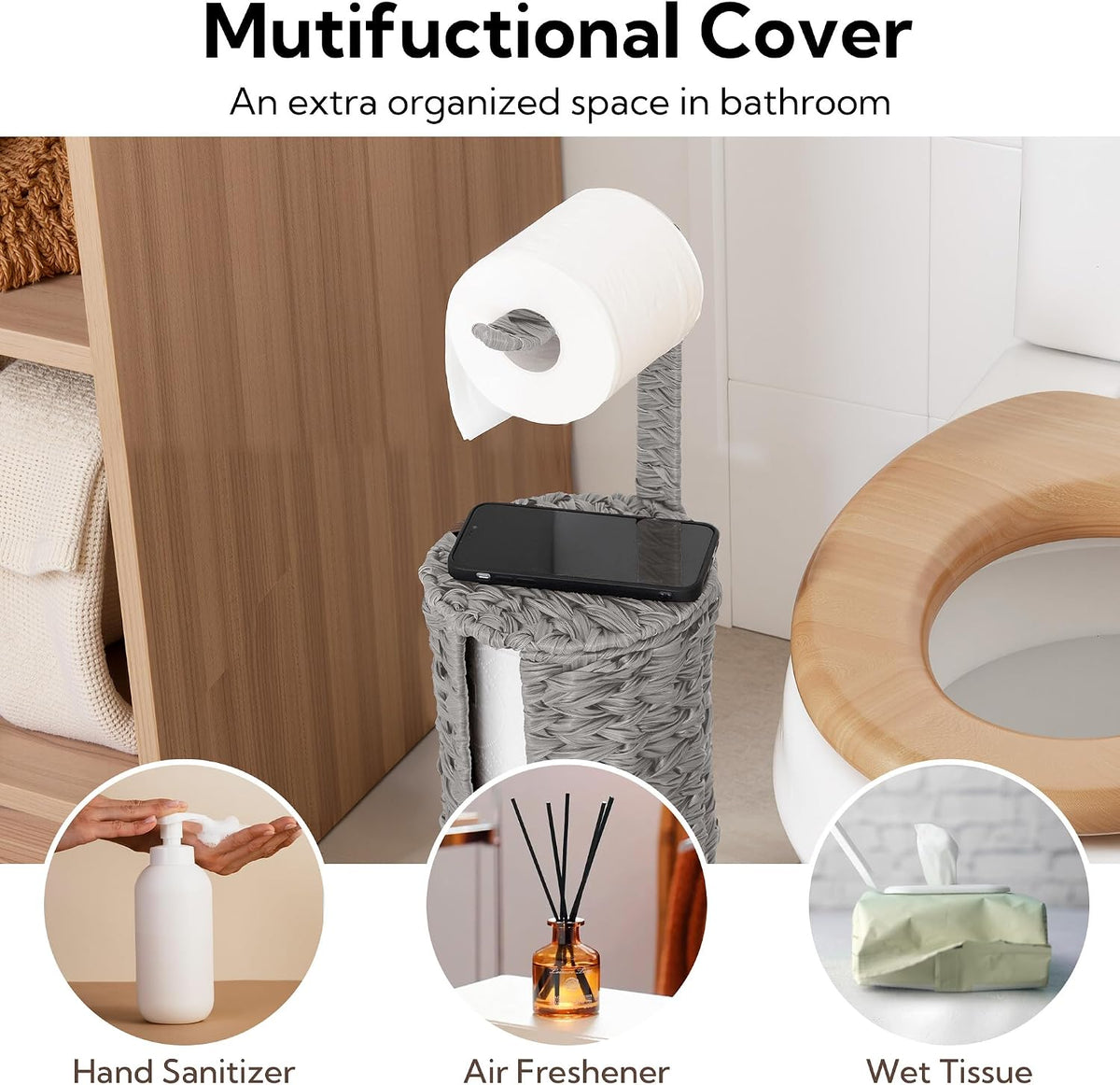 GRANNY SAYS Toilet Paper Storage, Free Standing Toilet Paper Holder Stand | Modern Covered Toilet Paper Stand for 4