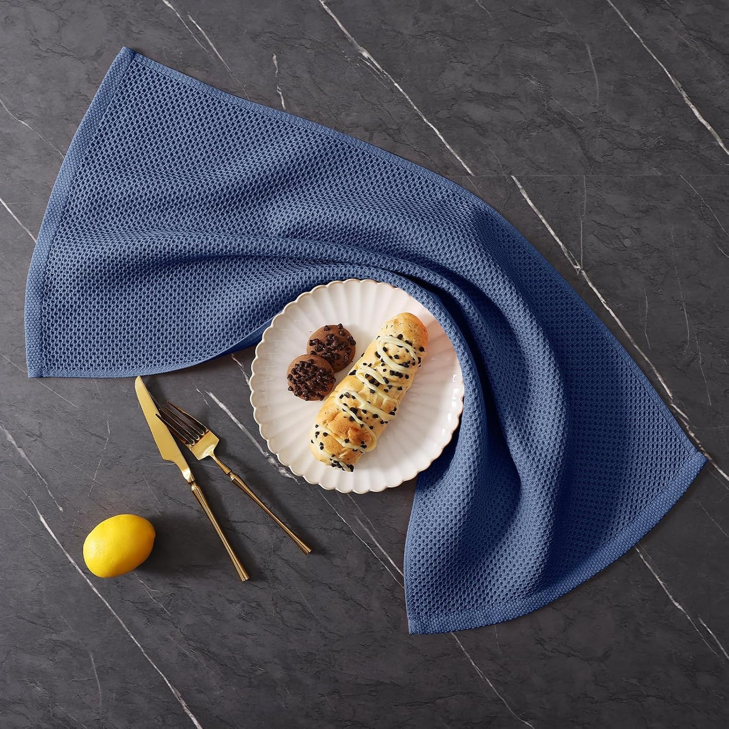 Homaxy 10 Pack 100% Cotton Kitchen Towels and Dishcloths Set, Navy Blue | 12 x 12 Inches and 13 x 28 Inches Kitchen