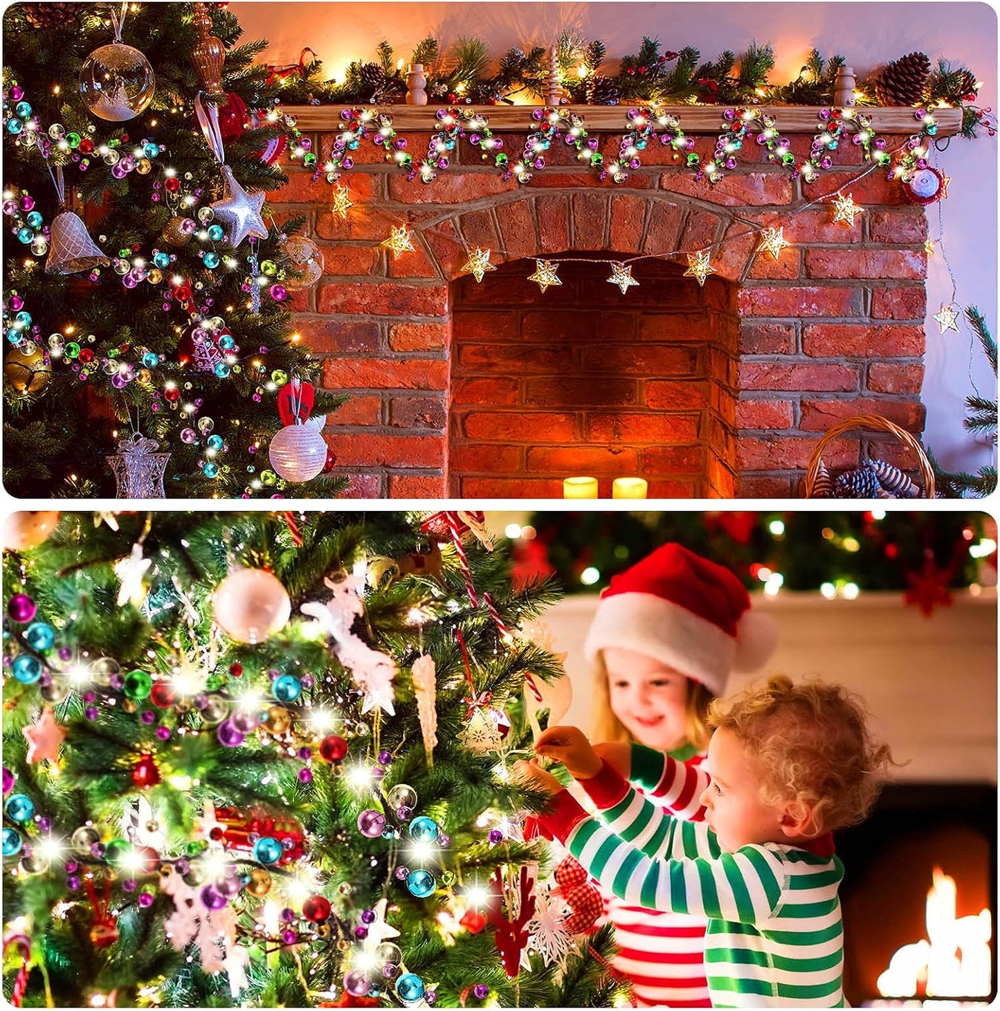 WILLBOND 4 Sets Colorful 9 ft Christmas Ball Garland Ball Ornament Hanging Baubles Garland with LED Lights for