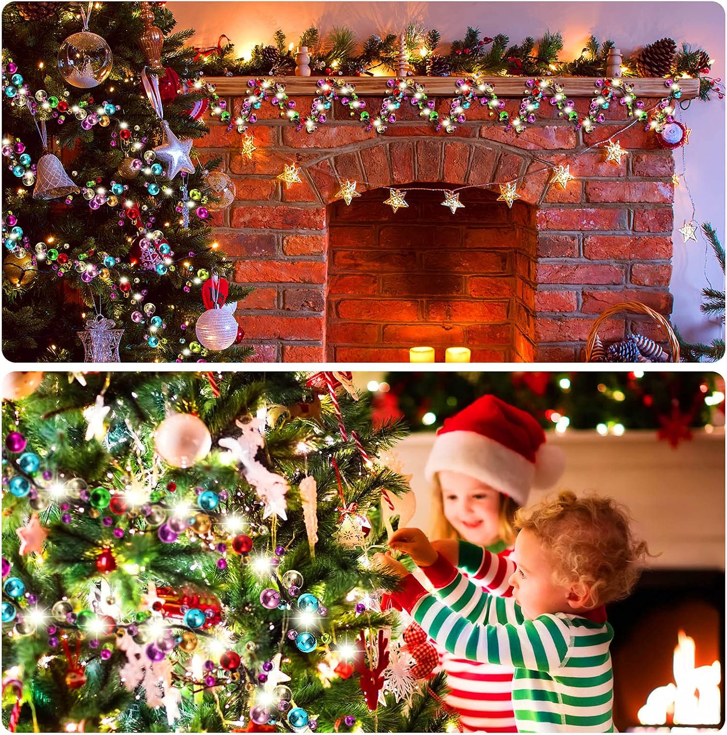 WILLBOND 4 Sets Colorful 9 ft Christmas Ball Garland Ball Ornament Hanging Baubles Garland with LED Lights for