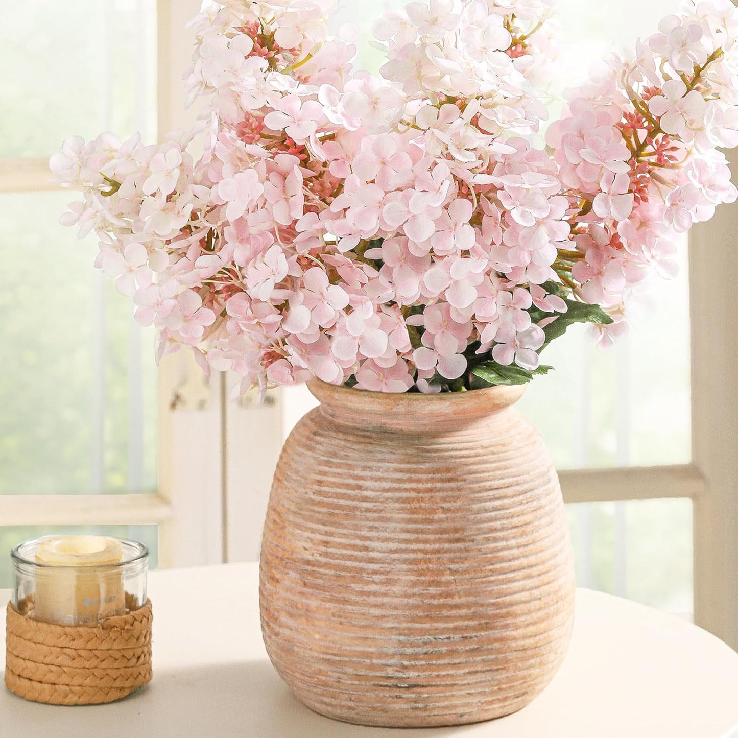 Ceramic Flowers Rustic Vase / 7.5" H - Yellow