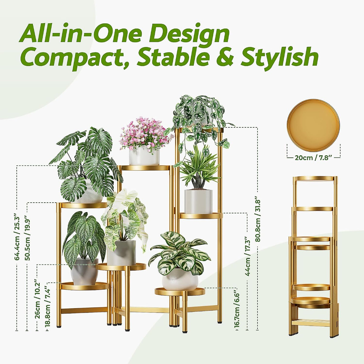 Patio Plant Stand, 7 Tiered Plant Stand Indoor for Multiple Large Planter, Tall Heavy Duty Adjustable Folding Rack with